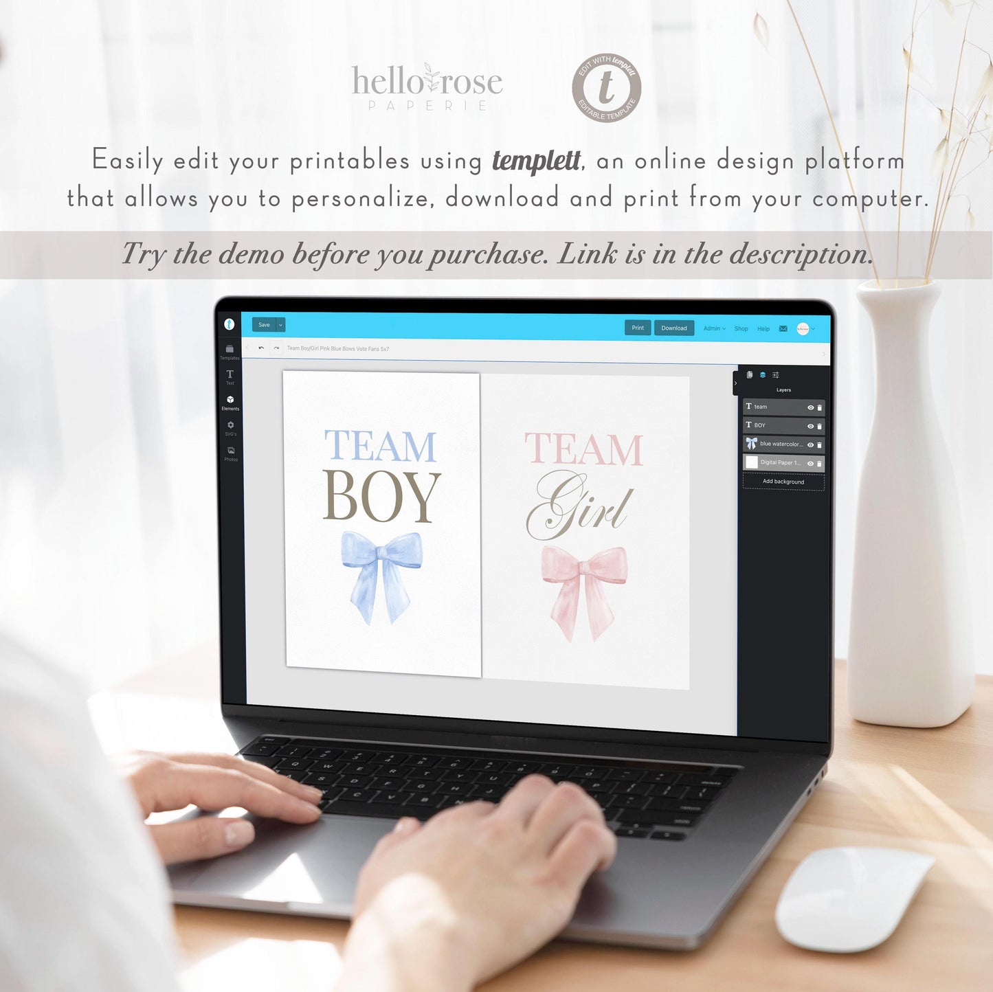 Team Boy or Girl Favor Fans, What Will Baby Be, Hold Up Your Guess, Pink Blue Bows Gender Reveal Game, Editable Template Download TEMPLETT