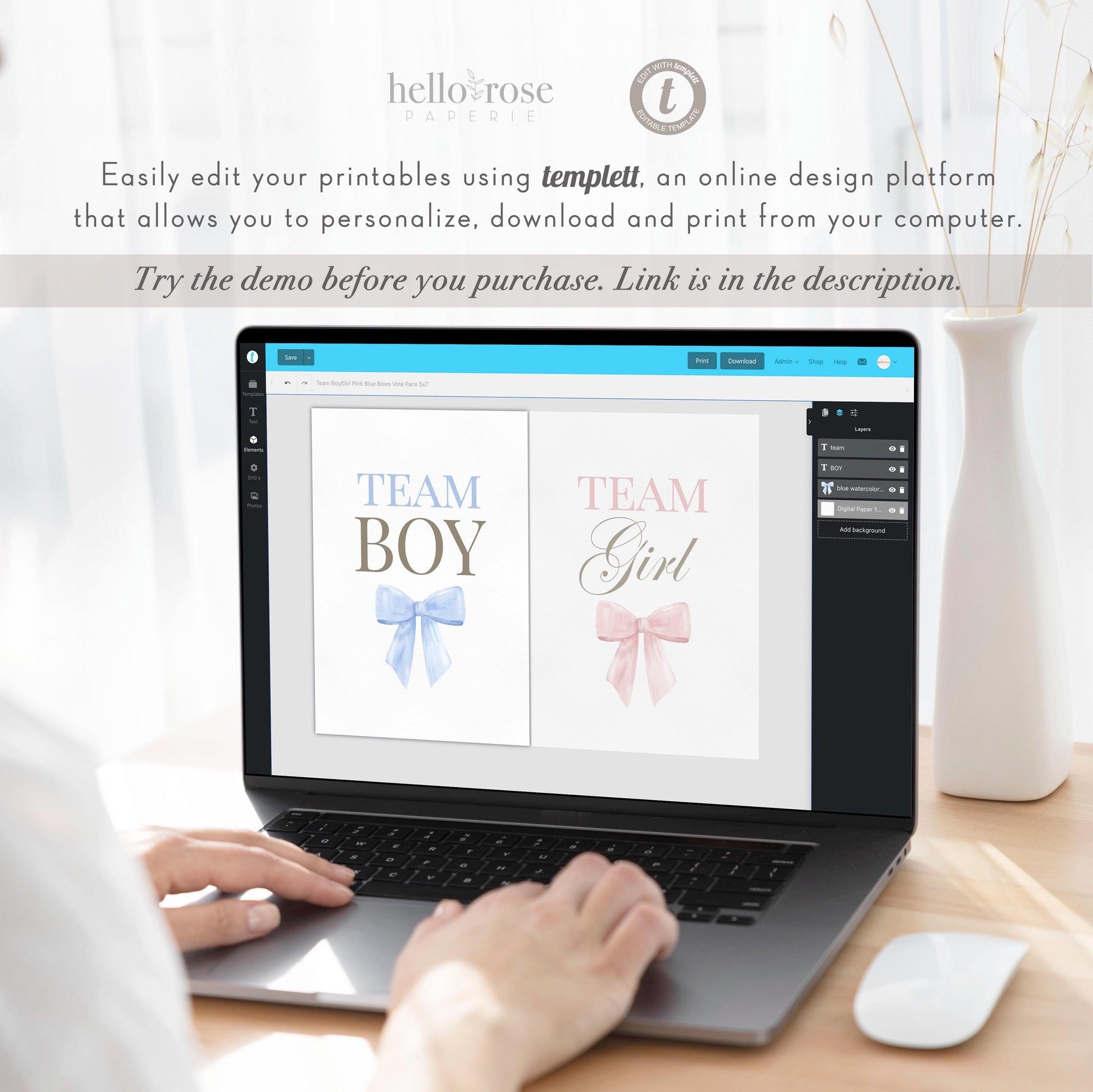 Team Boy or Girl Favor Fans, What Will Baby Be, Hold Up Your Guess, Pink Blue Bows Gender Reveal Game, Editable Template Download TEMPLETT