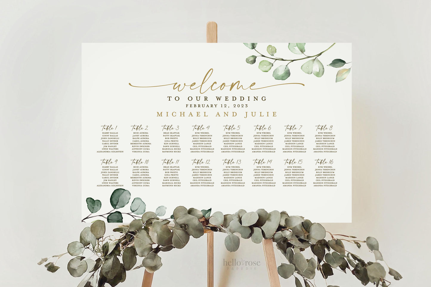 Seating Chart Wedding Poster Template . Wedding Assigned Seating Table Sign . Greenery and Gold . PRINTABLE Editable Text Templett G2-T