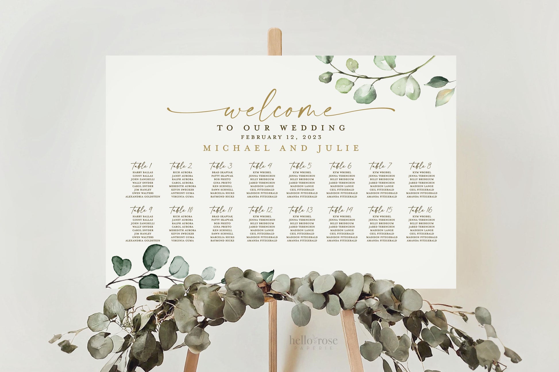 Seating Chart Wedding Poster Template . Wedding Assigned Seating Table Sign . Greenery and Gold . PRINTABLE Editable Text Templett G2-T