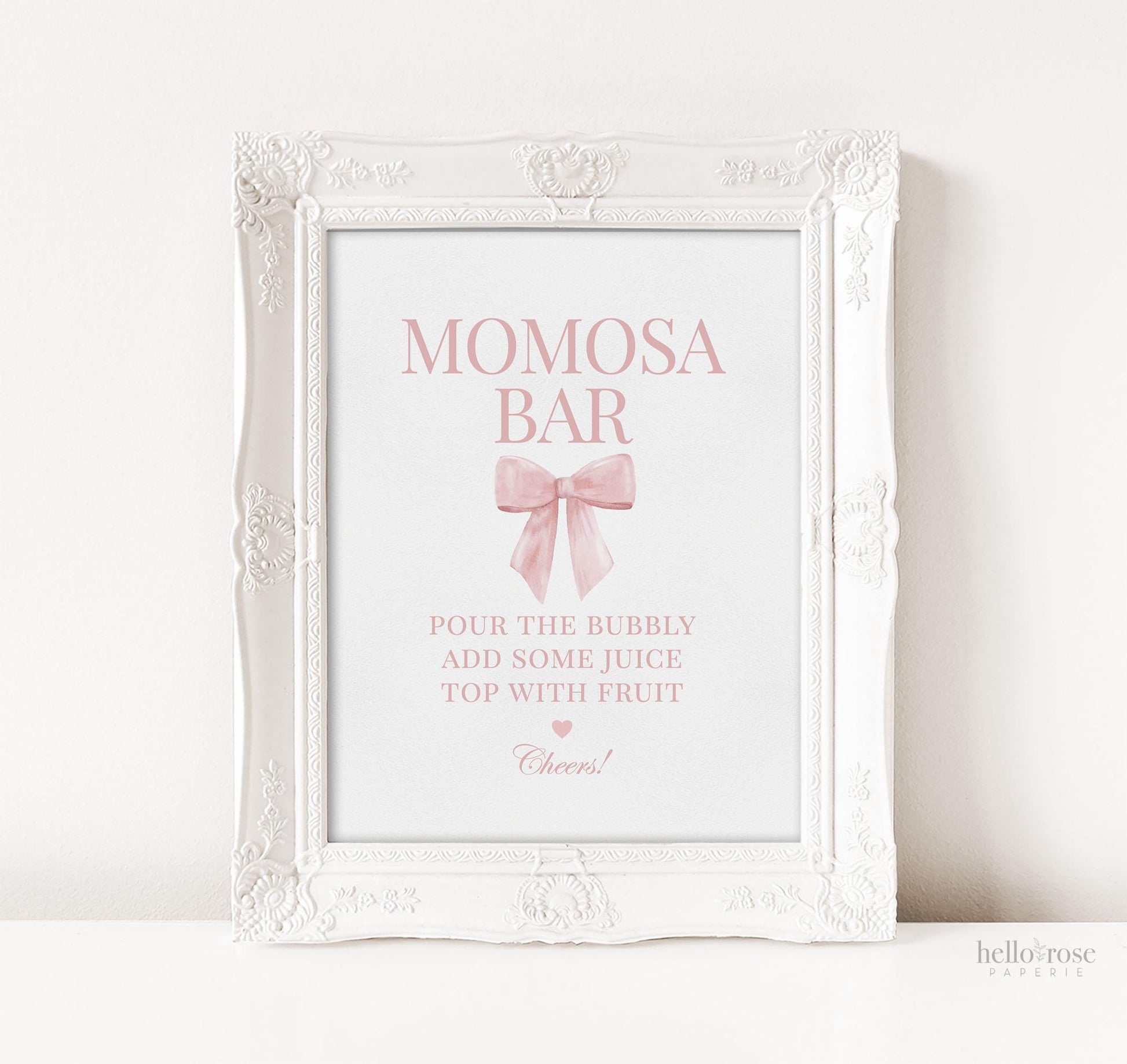 Momosa Bar Sign, Pink Bow Baby Shower, Mimosa Bubbly Bar Drinks Sign, Girl Baby Sprinkle, Editable Template Digital Download TEMPLETT