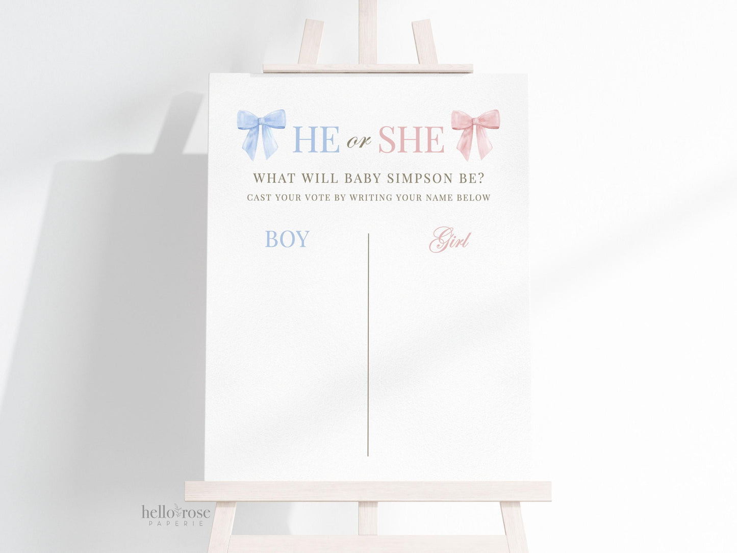 He or She What Will Baby Be, Gender Guess Sign, Pink and Blue Bow Baby Gender Neutral, Gender Reveal Game, Template Download TEMPLETT