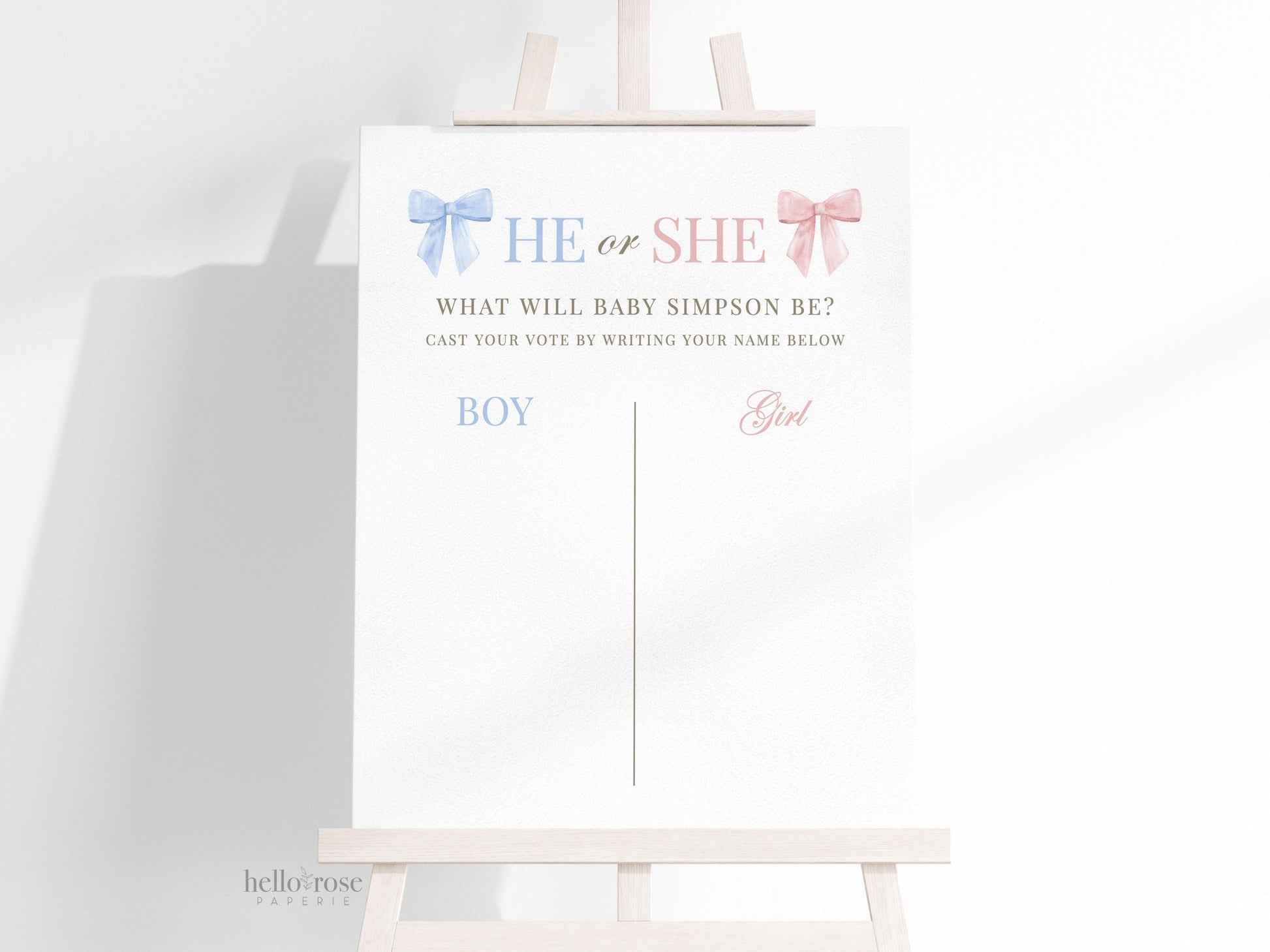 He or She What Will Baby Be, Gender Guess Sign, Pink and Blue Bow Baby Gender Neutral, Gender Reveal Game, Template Download TEMPLETT