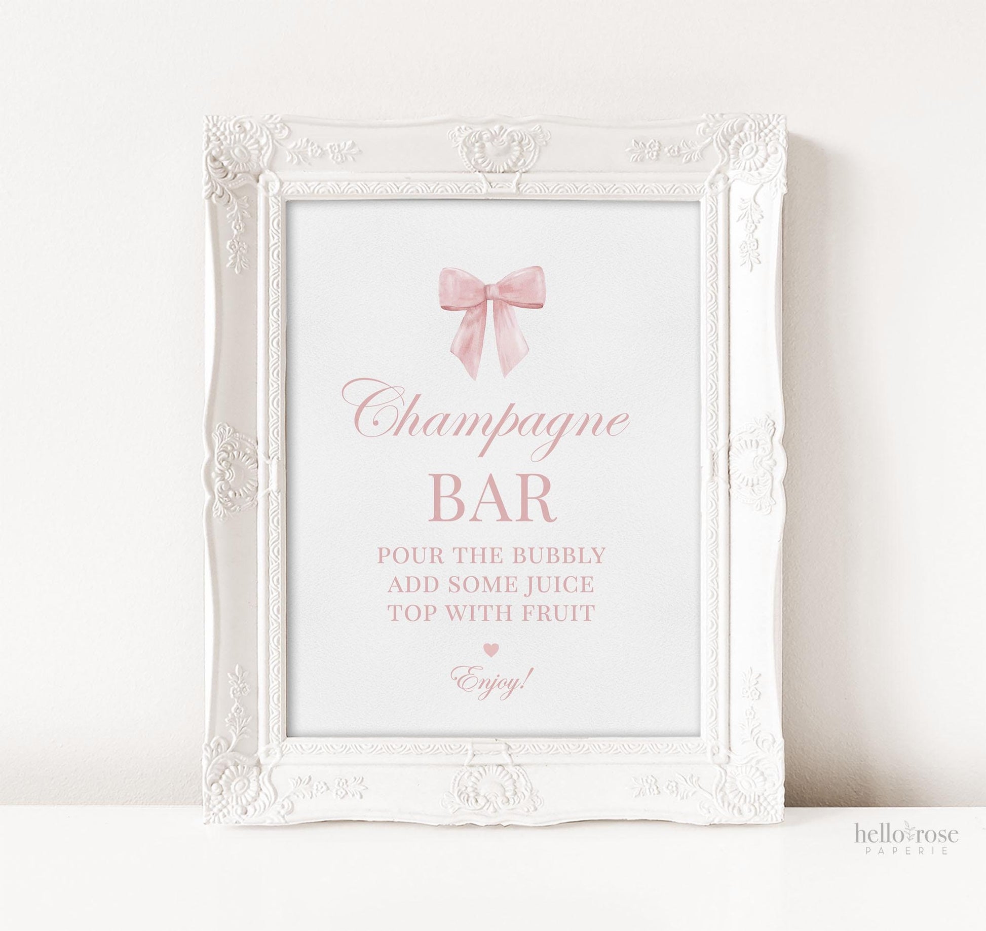 Champagne Bar Sign, Pink Bow Baby Bridal Shower, Mimosa Bubbly Bar Drinks Sign, Baby Sprinkle, Editable Template Digital Download TEMPLETT