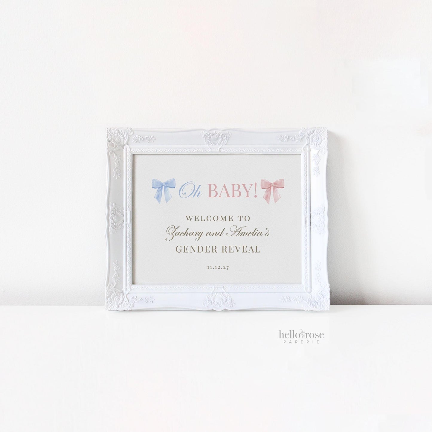 Welcome Sign Oh Baby Gender Reveal, He or She What Will Baby Be, Pink and Blue Bows Baby Gender Reveal, Template Instant Download TEMPLETT