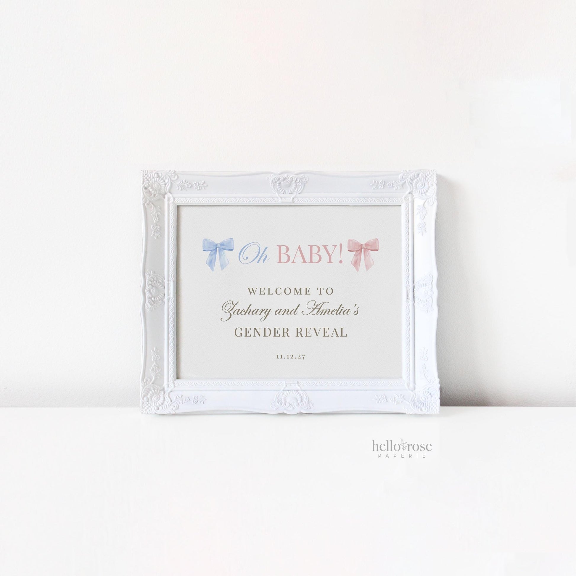 Welcome Sign Oh Baby Gender Reveal, He or She What Will Baby Be, Pink and Blue Bows Baby Gender Reveal, Template Instant Download TEMPLETT