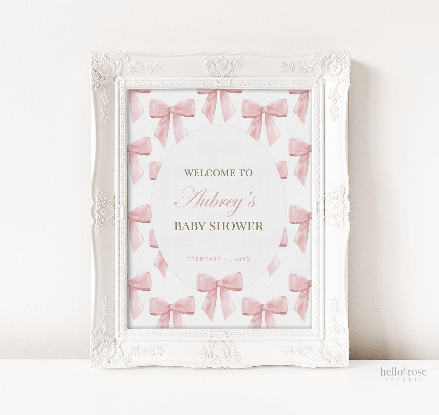 Bow Welcome Sign, Pink Bow Baby Shower, Girl Baby Sprinkle, Birthday, Couples Shower, Editable Template Digital Download TEMPLETT