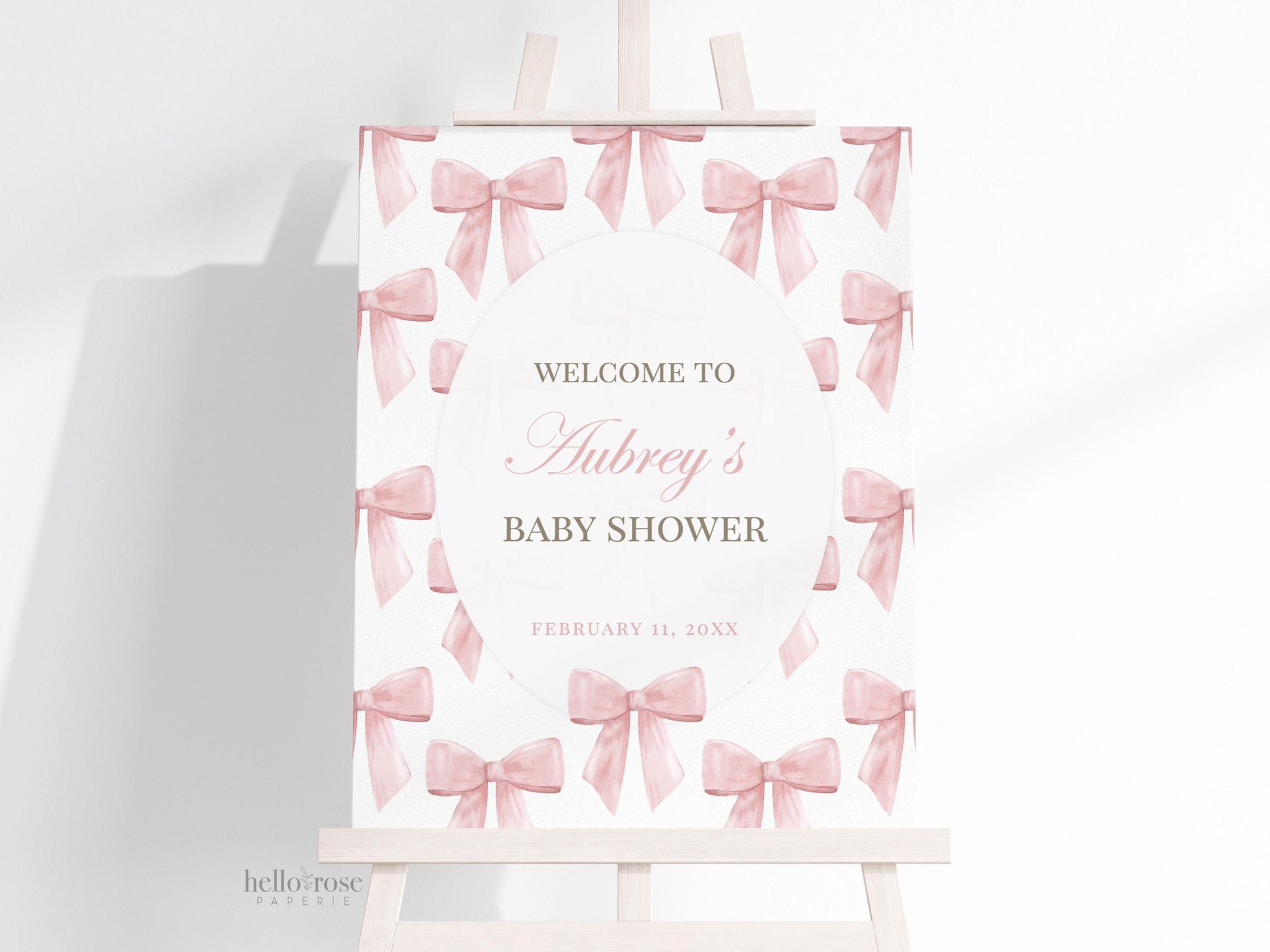Bow Welcome Sign, Pink Bow Baby Shower, Girl Baby Sprinkle, Birthday, Couples Shower, Editable Template Digital Download TEMPLETT