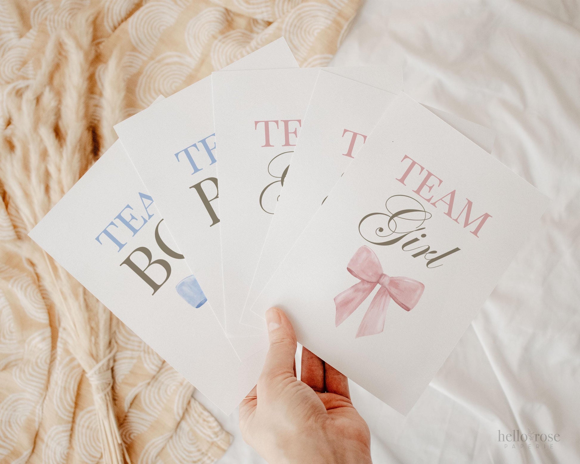 Team Boy or Girl Favor Fans, What Will Baby Be, Hold Up Your Guess, Pink Blue Bows Gender Reveal Game, Editable Template Download TEMPLETT
