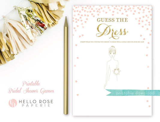 Guess the Dress Bridal Shower Game . Draw the Wedding Dress . Printable Instant Download . Pink and Gold Glitter . Digital Instant Download