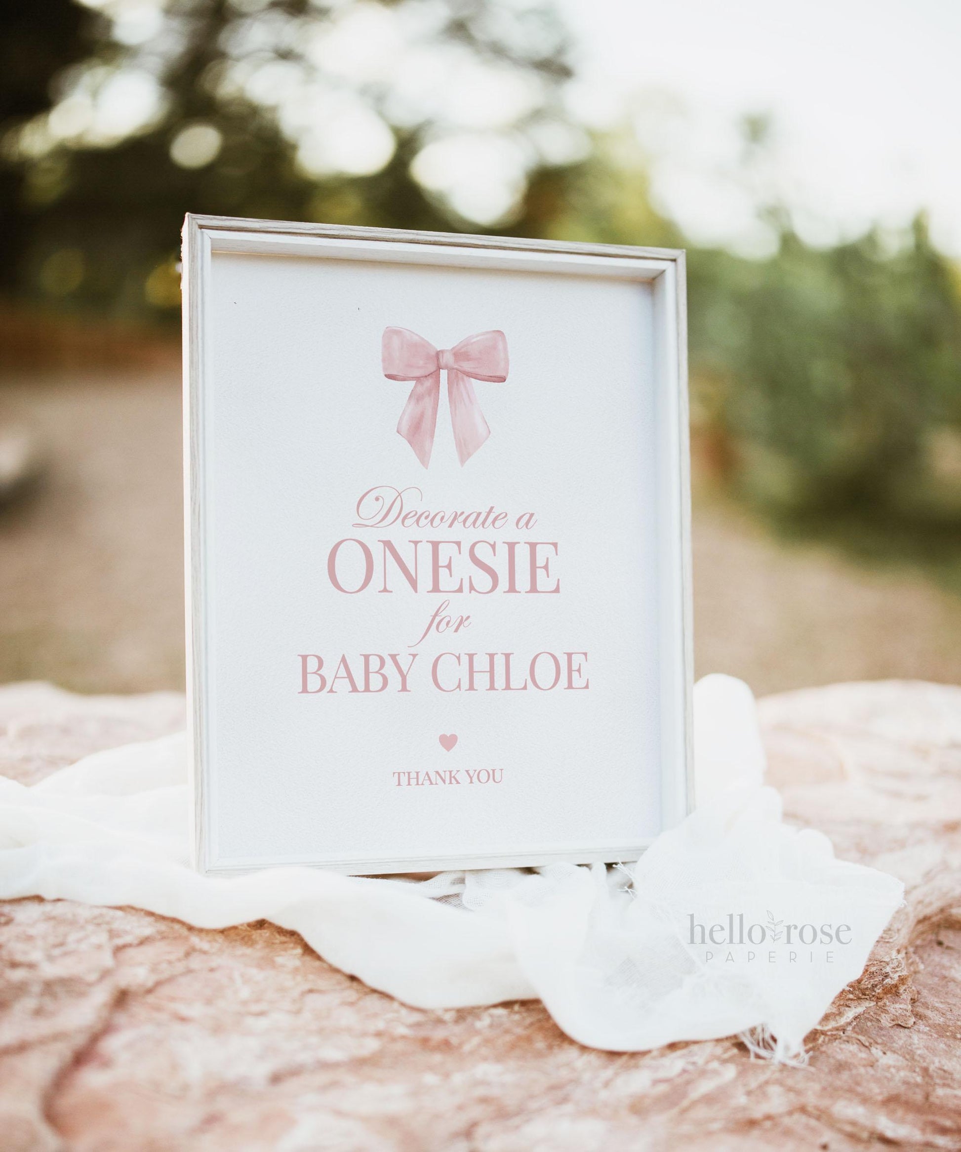 Decorate a Onesie for Baby Sign, Pink Bow Girl Baby Shower, Baby Onesie Decorating Station, Editable Template Digital Download TEMPLETT