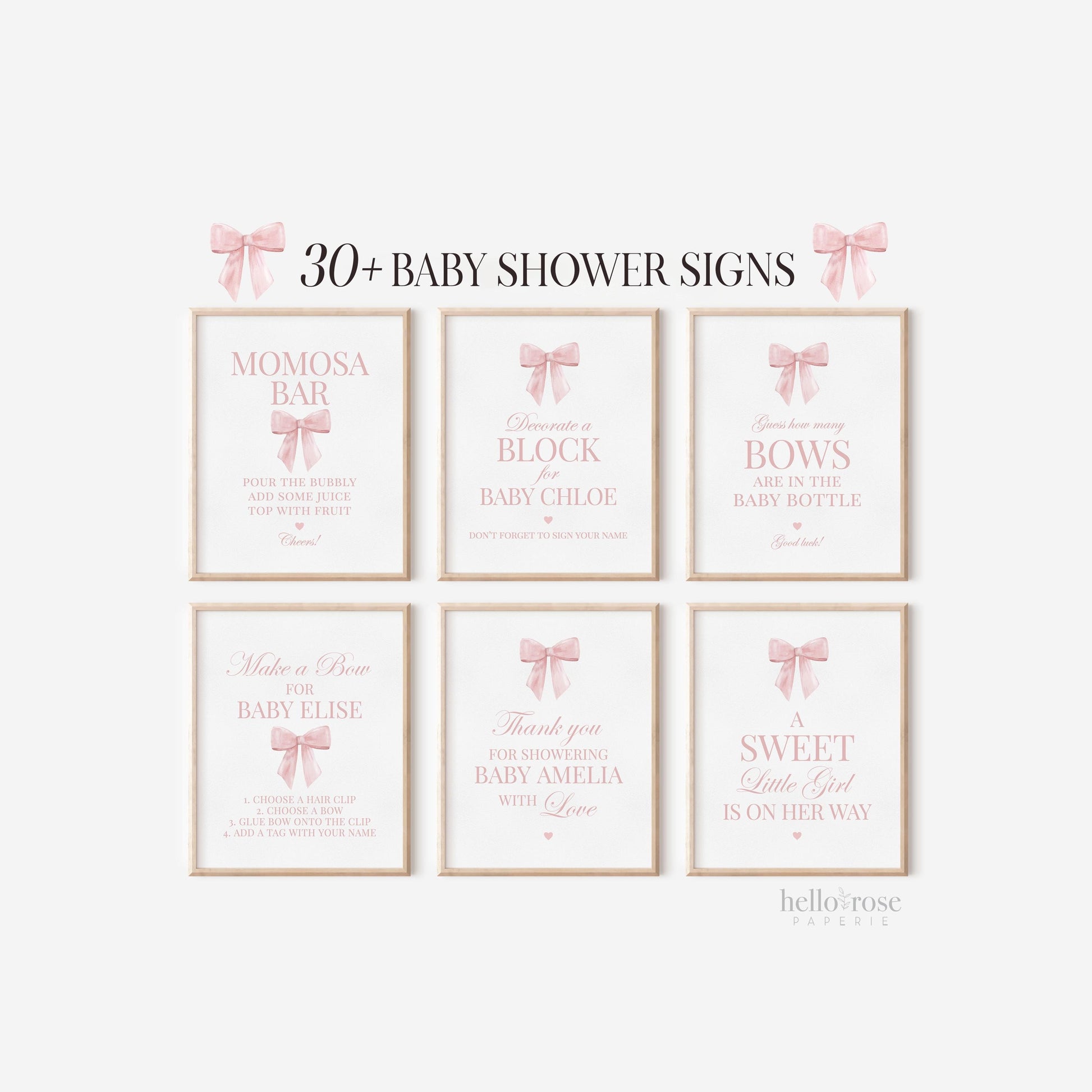 Pink Bow Bundle of 30+ Baby Shower Signs, Girl Baby Shower Game Signs, Table Signs, Baby Sprinkle, Editable Template Download TEMPLETT