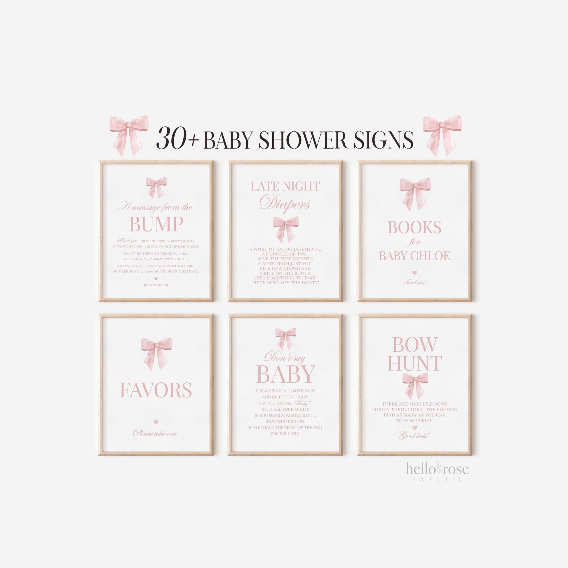 Pink Bow Bundle of 30+ Baby Shower Signs, Girl Baby Shower Game Signs, Table Signs, Baby Sprinkle, Editable Template Download TEMPLETT