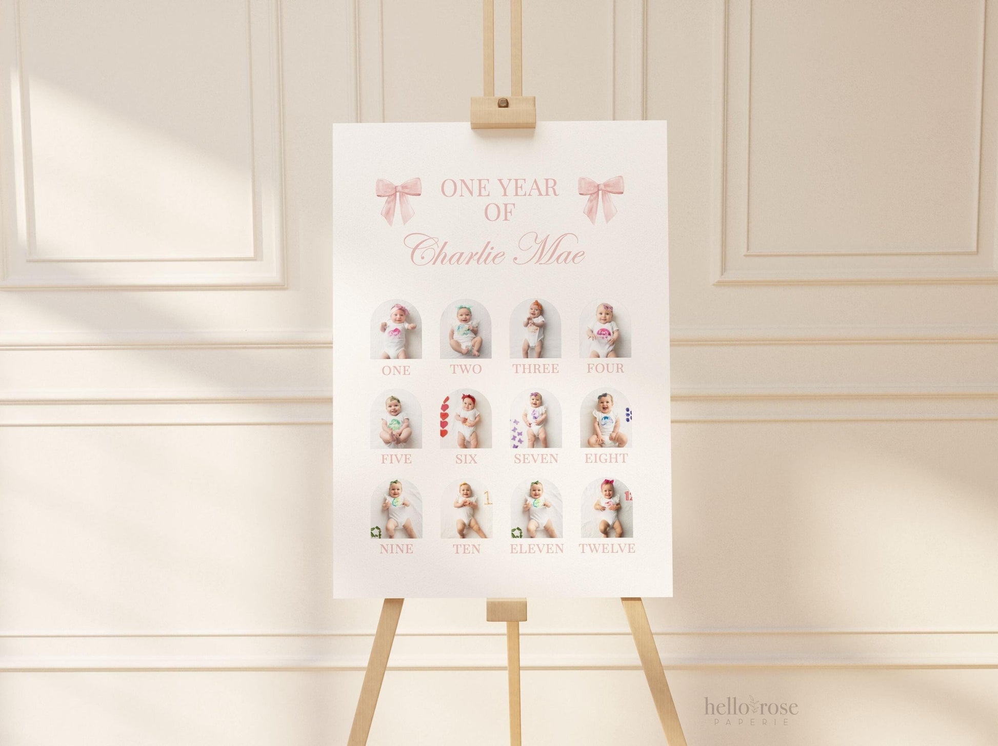 My First Year in Photos, Pink Bow First Birthday, Birthday Photo Board, Birthday Girl Bow Decor, Editable Template Digital Download TEMPLETT