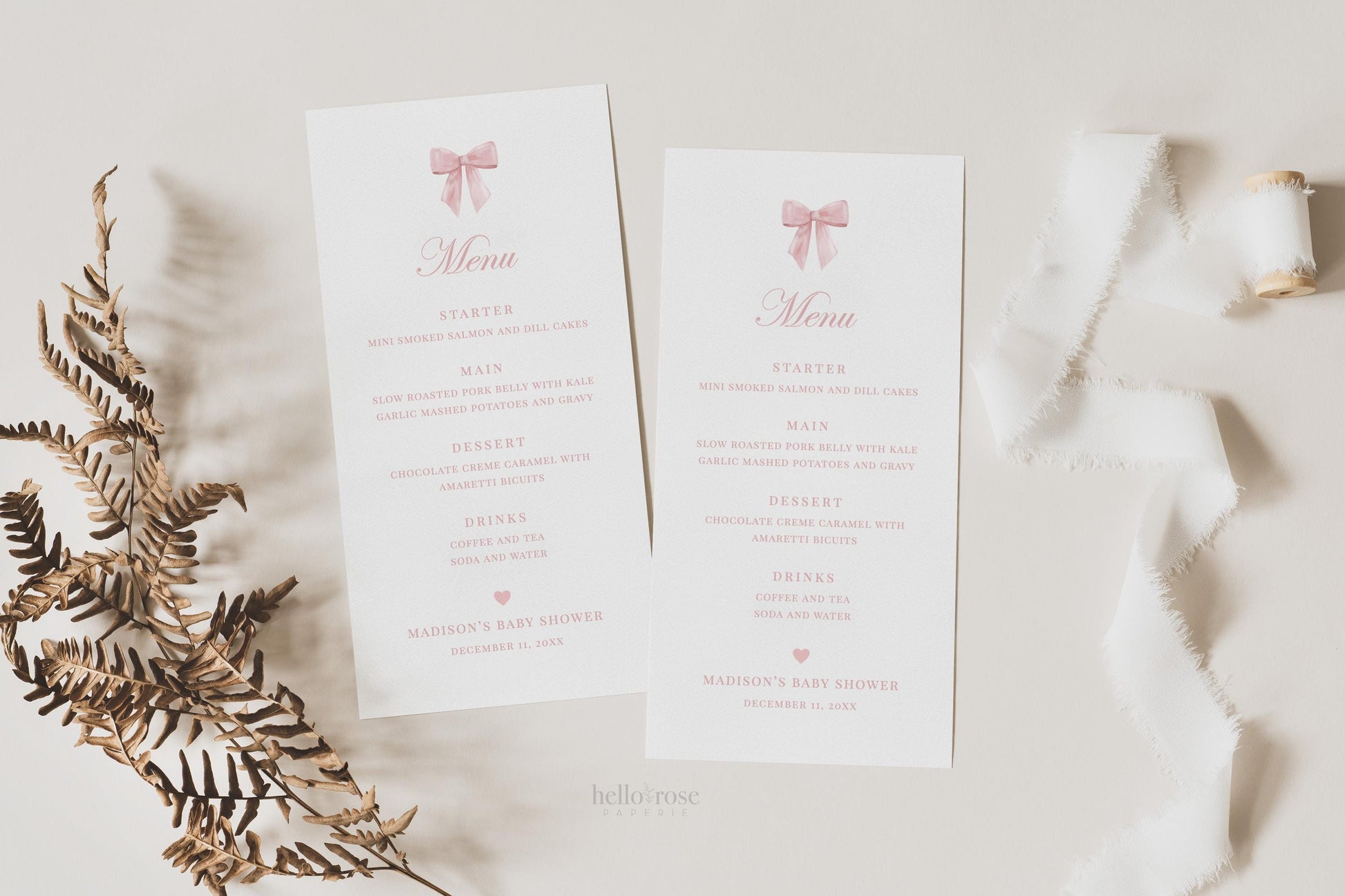 Menu Pink Bow, Baby Shower Sprinkle, Bridal Shower, Editable Menu, PRINTABLE Editable Instant Download TEMPLETT