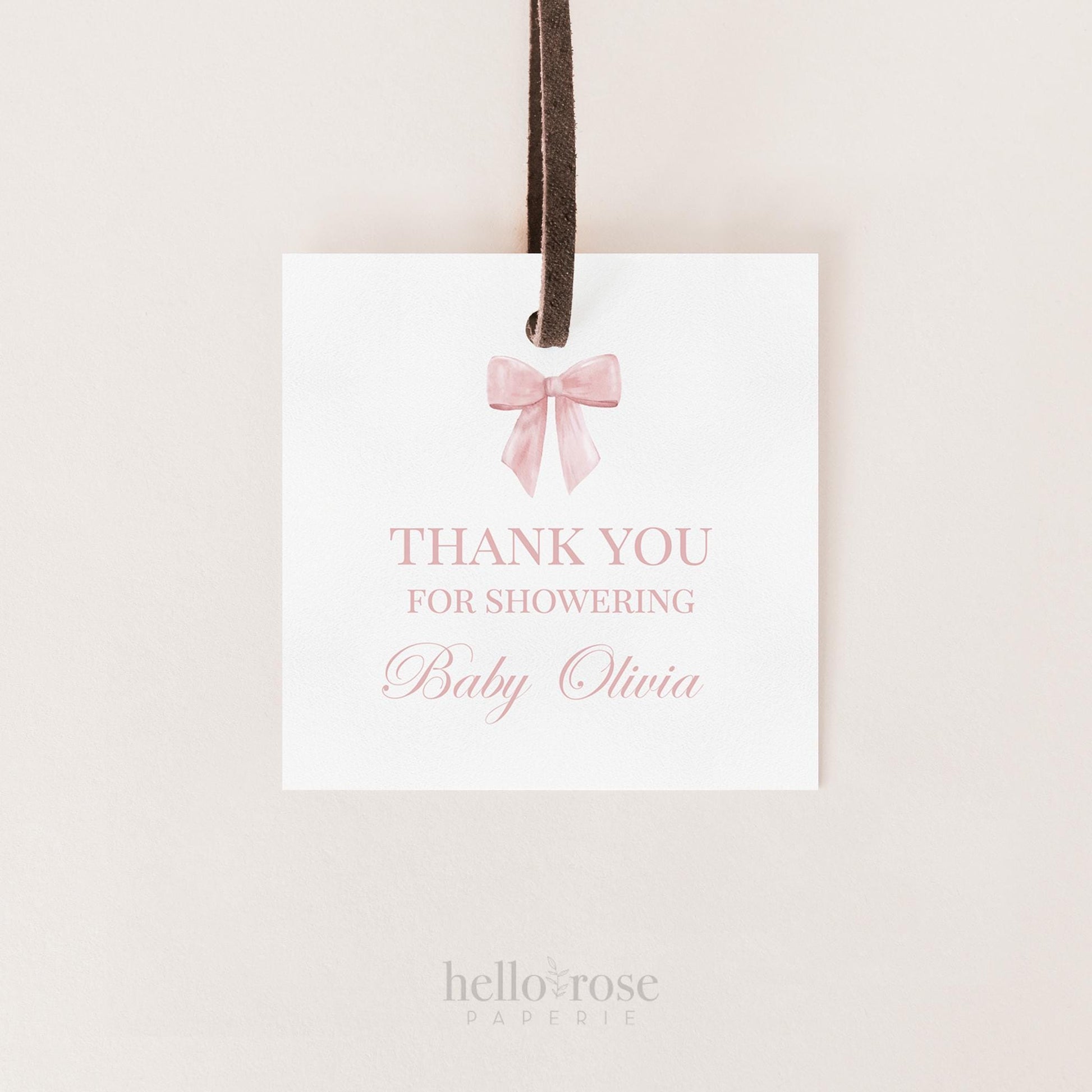 Thank You Favor Tags Pink Bow Template, Tags Stickers Labels, Baby Shower Sprinkle, Bridal Shower, Personalized Editable PRINTABLE Templett