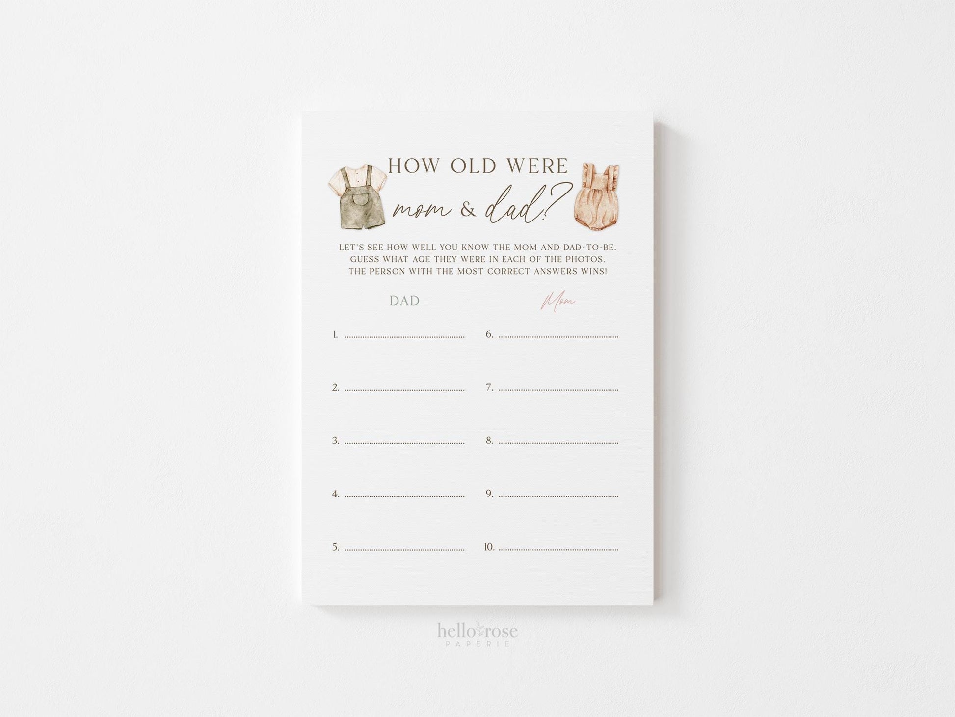 How Old Were Mom and Dad Baby Shower Game, Gender Reveal, How Old Were They, Boho Girl Boy Outfits, Editable Template Download TEMPLETT