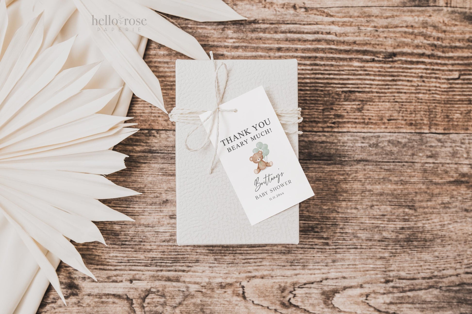 Bear Baby Shower Thank You Favor Tags Template . Sage Green Balloons Tag Sticker Label . Personalized Editable PRINTABLE Templett Download