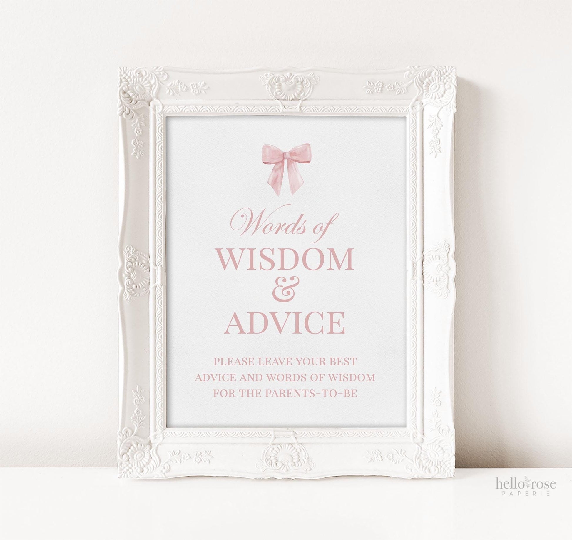 Advice and Words of Wisdom Sign, Pink Bow Girl Baby Shower Sprinkle, Well Wishes for Baby Mom Parents, Editable Template Download TEMPLETT