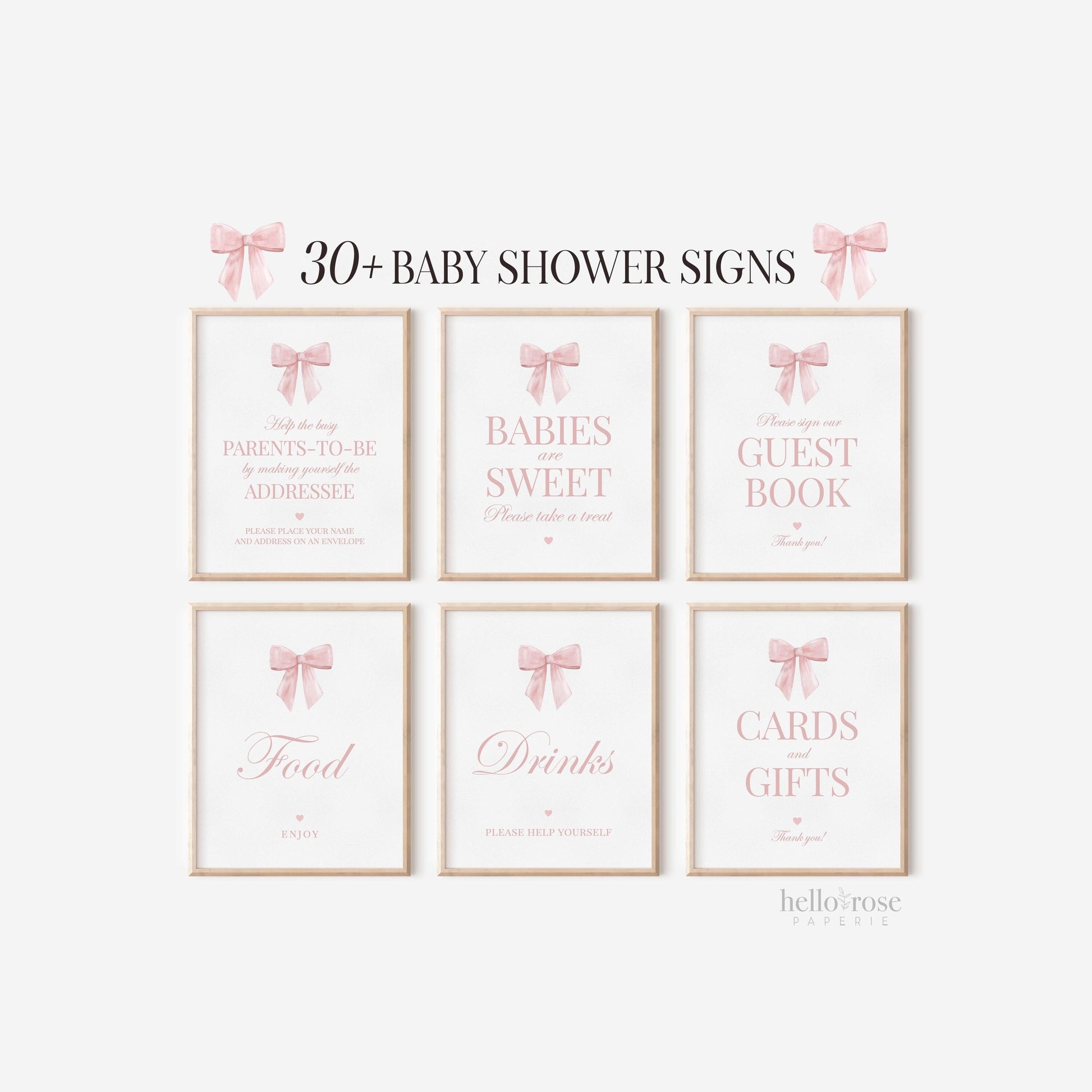 Pink Bow Bundle of 30+ Baby Shower Signs, Girl Baby Shower Game Signs, Table Signs, Baby Sprinkle, Editable Template Download TEMPLETT