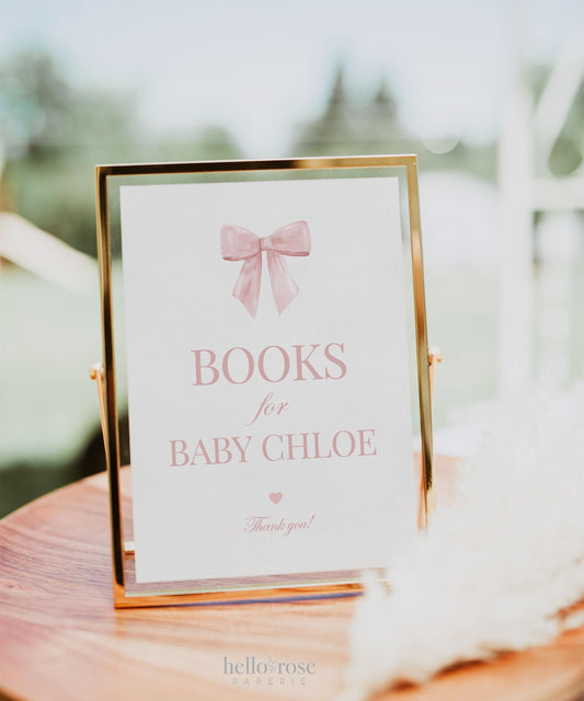 Books for Baby Sign, Pink Bow Baby Shower, Books for Baby Shower Display, Girl Sprinkle, Editable Template Digital Download TEMPLETT