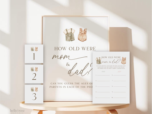 How Old Were Mom and Dad Baby Shower Game, Gender Reveal, How Old Were They, Boho Girl Boy Outfits, Editable Template Download TEMPLETT