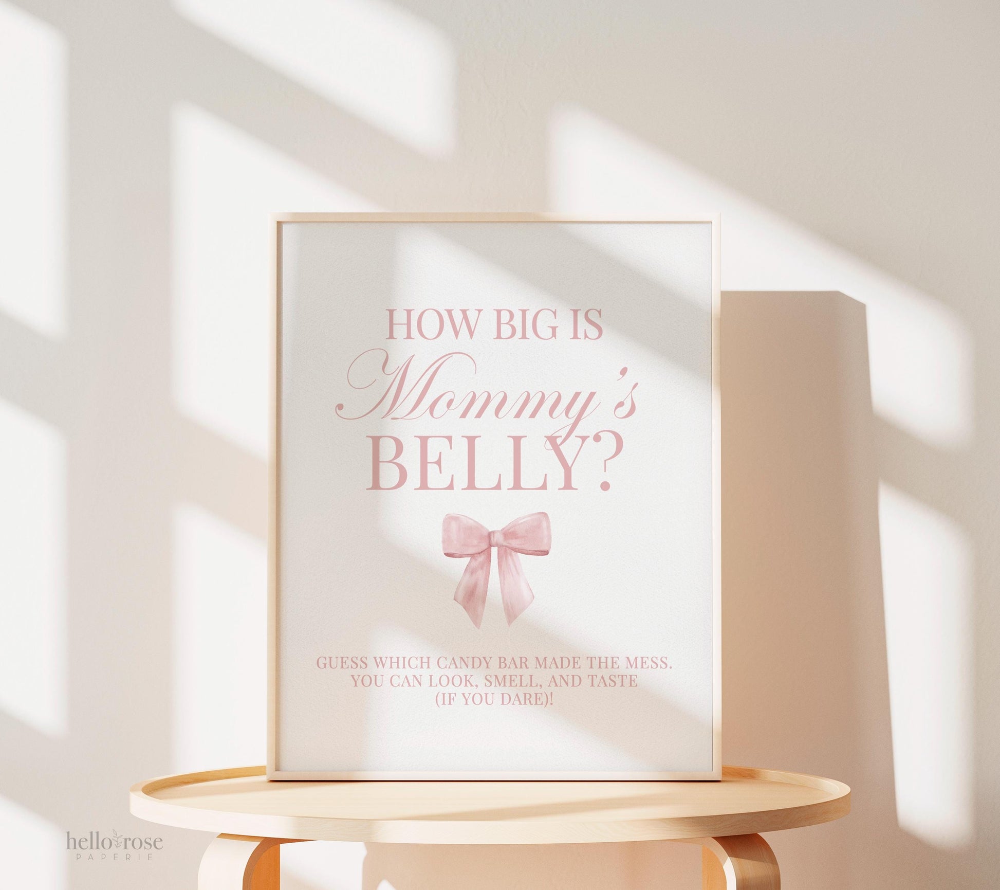 How Big is Mommy's Belly Pink Bow Baby Shower Game, Guess the Belly Size String Game, Girl Baby, Editable Template Digital Download TEMPLETT