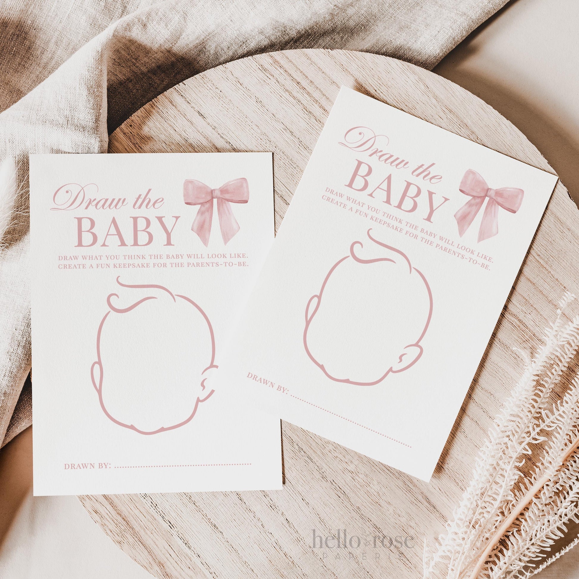 Draw the Baby Pink Bow Baby Shower Game, Girl Baby Sprinkle Game, Printable Editable Template Instant Digital Download TEMPLETT