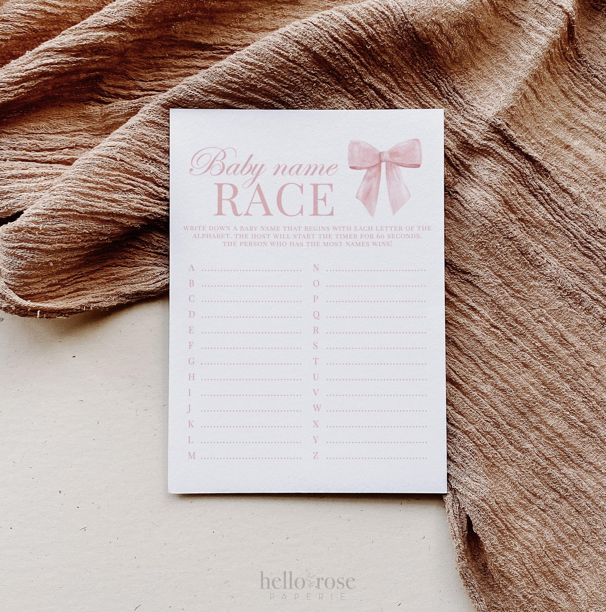 Baby Name Race Pink Bow Baby Shower Game, Girl Baby Sprinkle Game, Printable Editable Template Instant Digital Download TEMPLETT