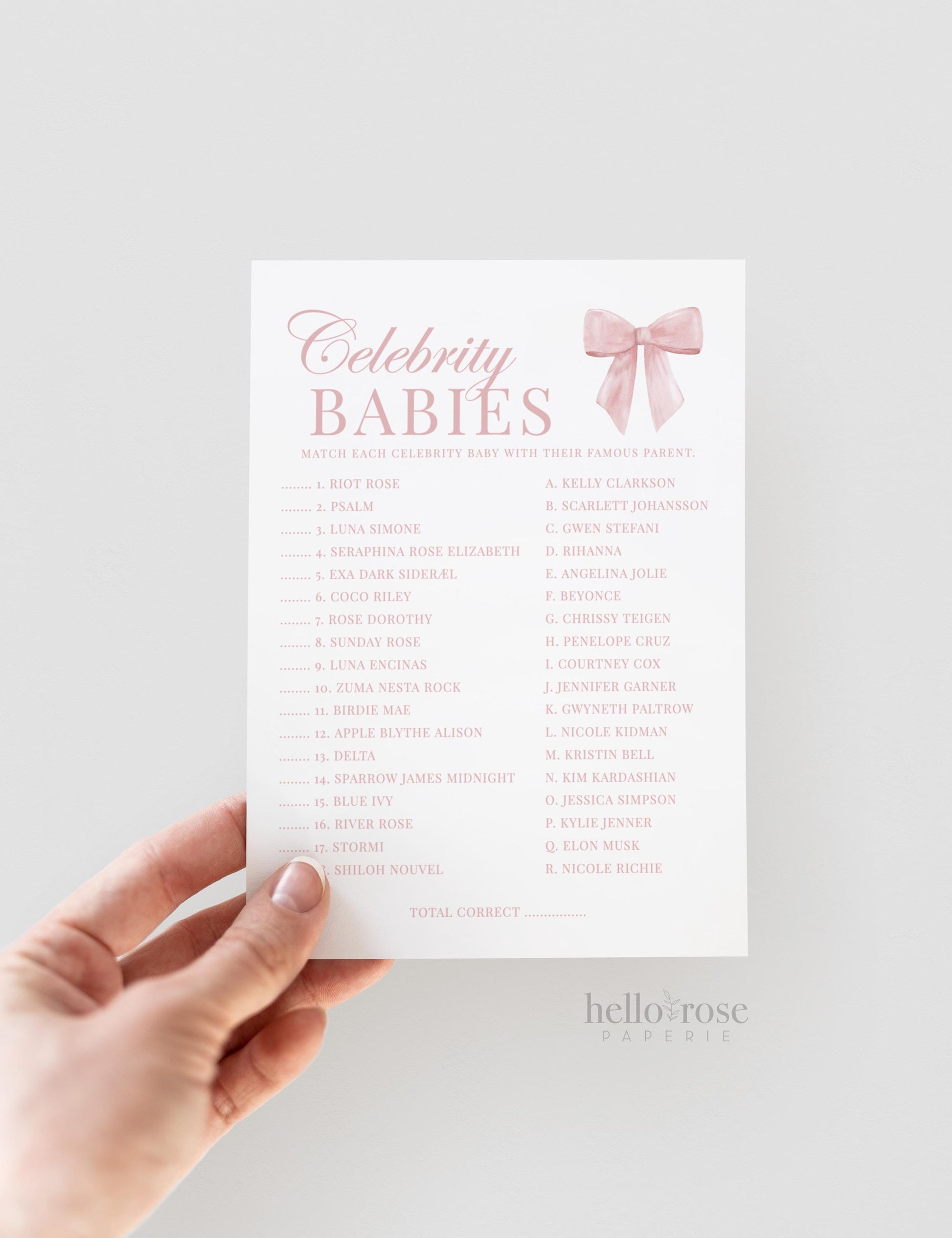 Celebrity Babies Pink Bow Baby Shower Game, Famous Babies, Girl Baby Sprinkle, Printable Editable Template Instant Digital Download TEMPLETT