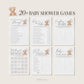 Bear Bundle of 20+ Baby Shower Games . Teddy with White Balloons, Boy Girl Sprinkle, We Can Bearly Wait, Editable Template Download Templett