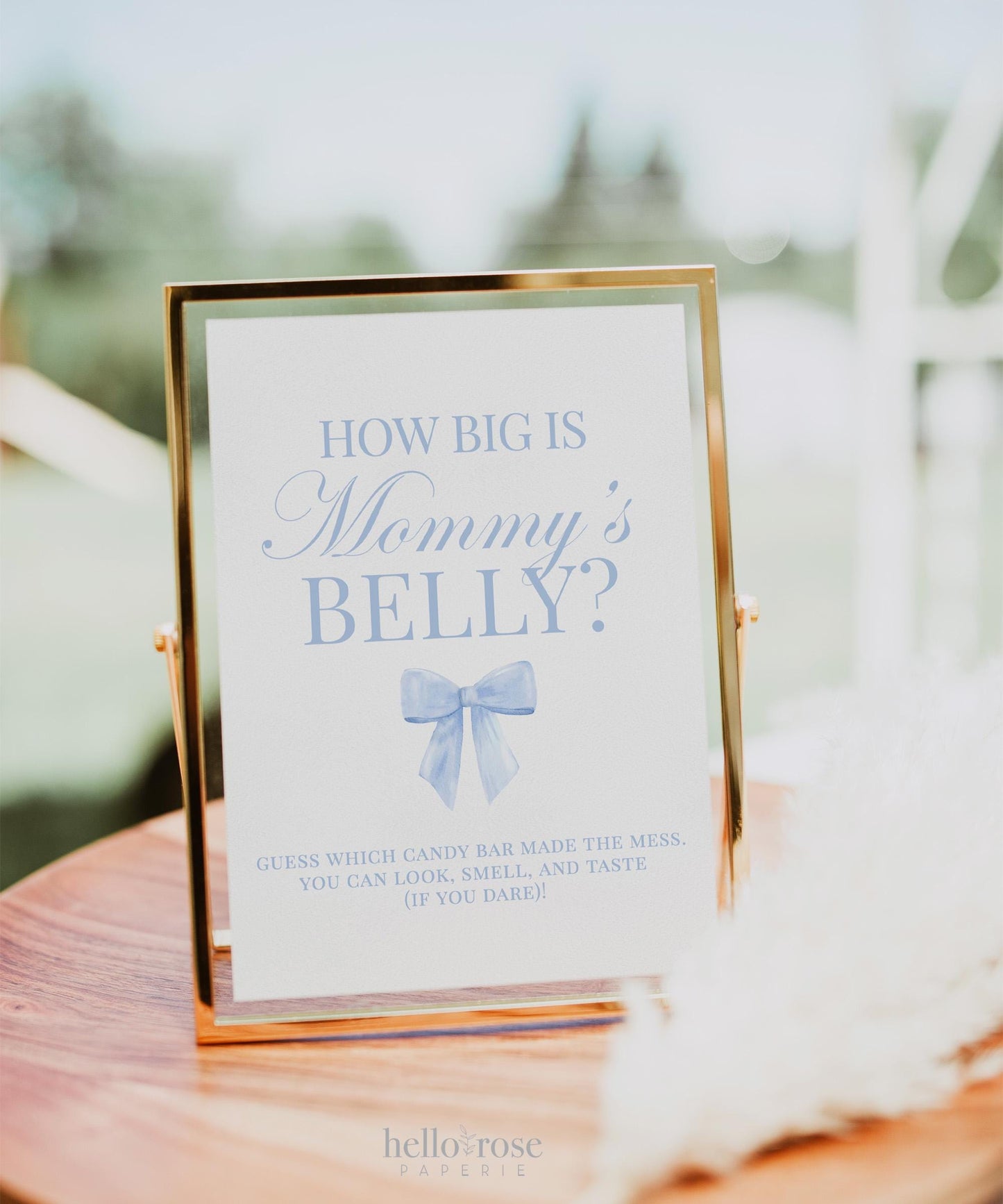 How Big is Mommy's Belly Blue Bow Baby Shower Game, Guess the Belly Size String Game, Boy Baby, Editable Template Digital Download TEMPLETT