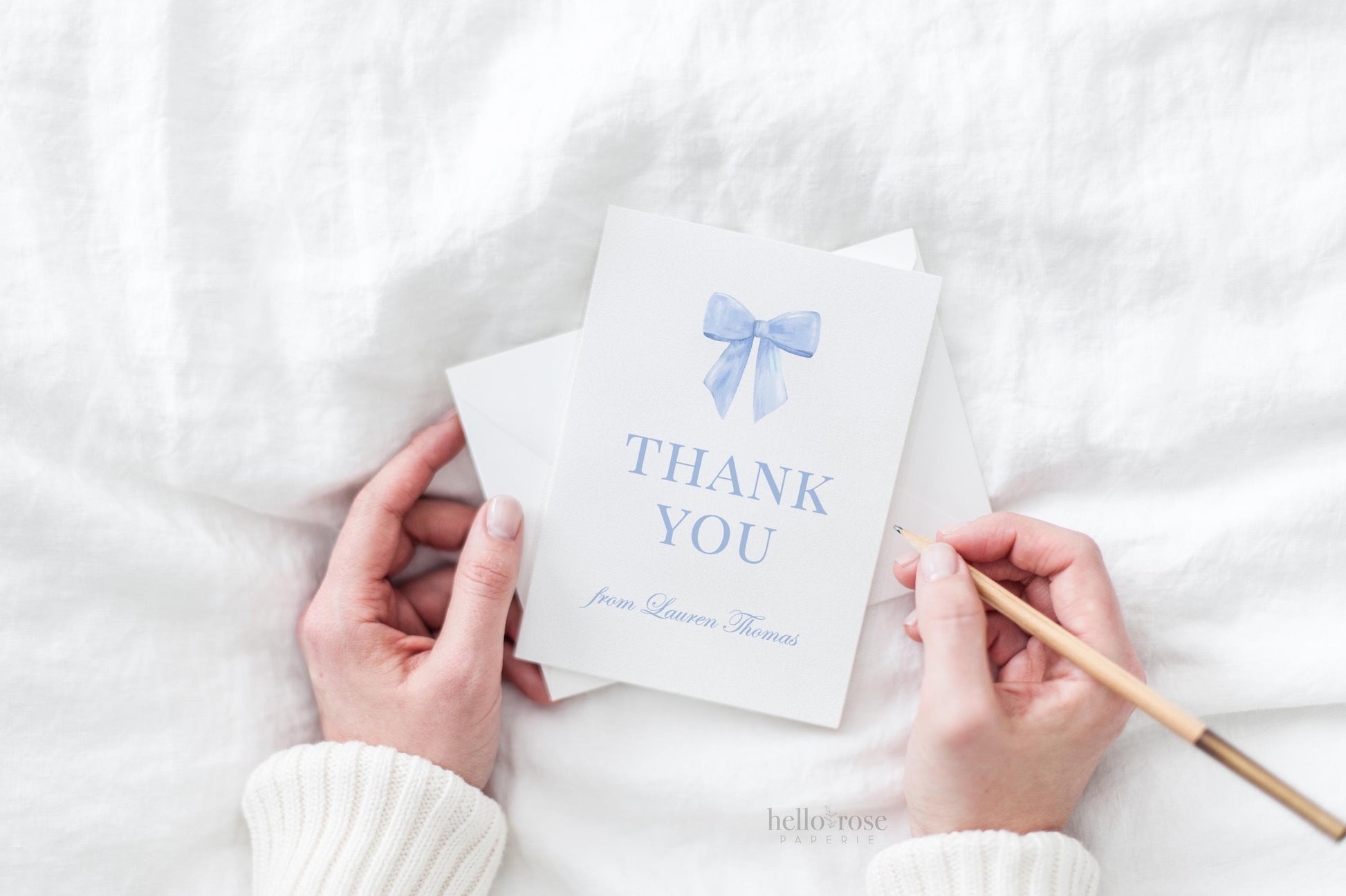 Bow Thank You Card Blue Editable Template, Bridal Baby Shower Sprinkle Gender Reveal Thank You, PRINTABLE Instant Digital Download TEMPLETT