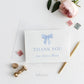 Bow Thank You Card Blue Editable Template, Bridal Baby Shower Sprinkle Gender Reveal Thank You, PRINTABLE Instant Digital Download TEMPLETT