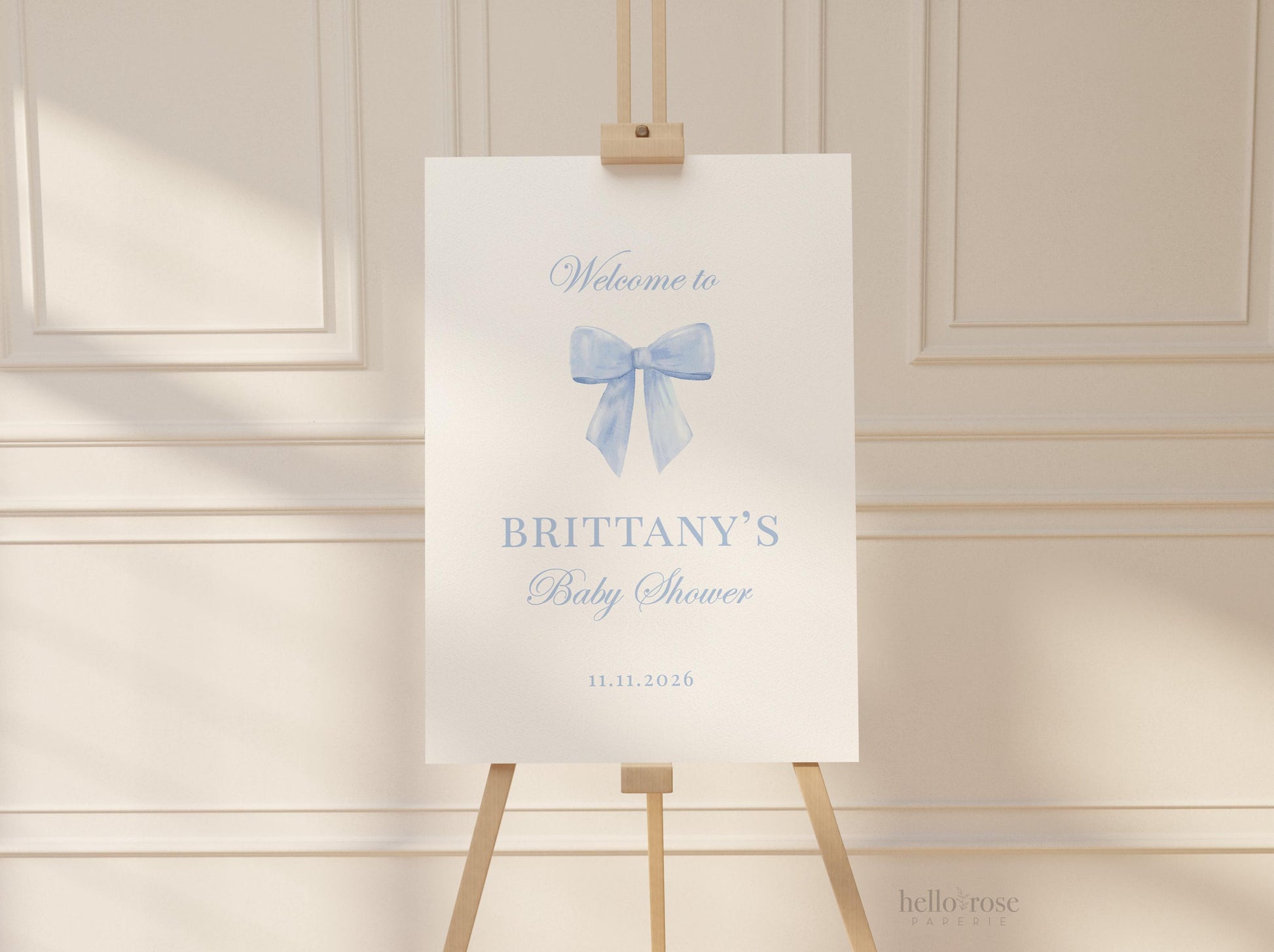 Bow Welcome Sign, Blue Bow Baby Bridal Shower, Boy Baby Sprinkle, Birthday, Couples Shower, Printable Editable Template Download TEMPLETT