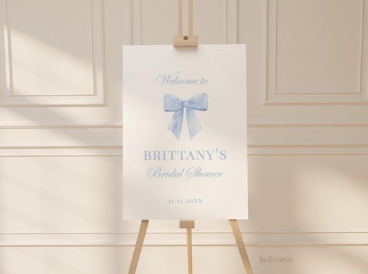 Bow Welcome Sign, Blue Bow Bridal Shower, Bachelorette Party, Birthday, Couples Shower, Printable Editable Template Download TEMPLETT