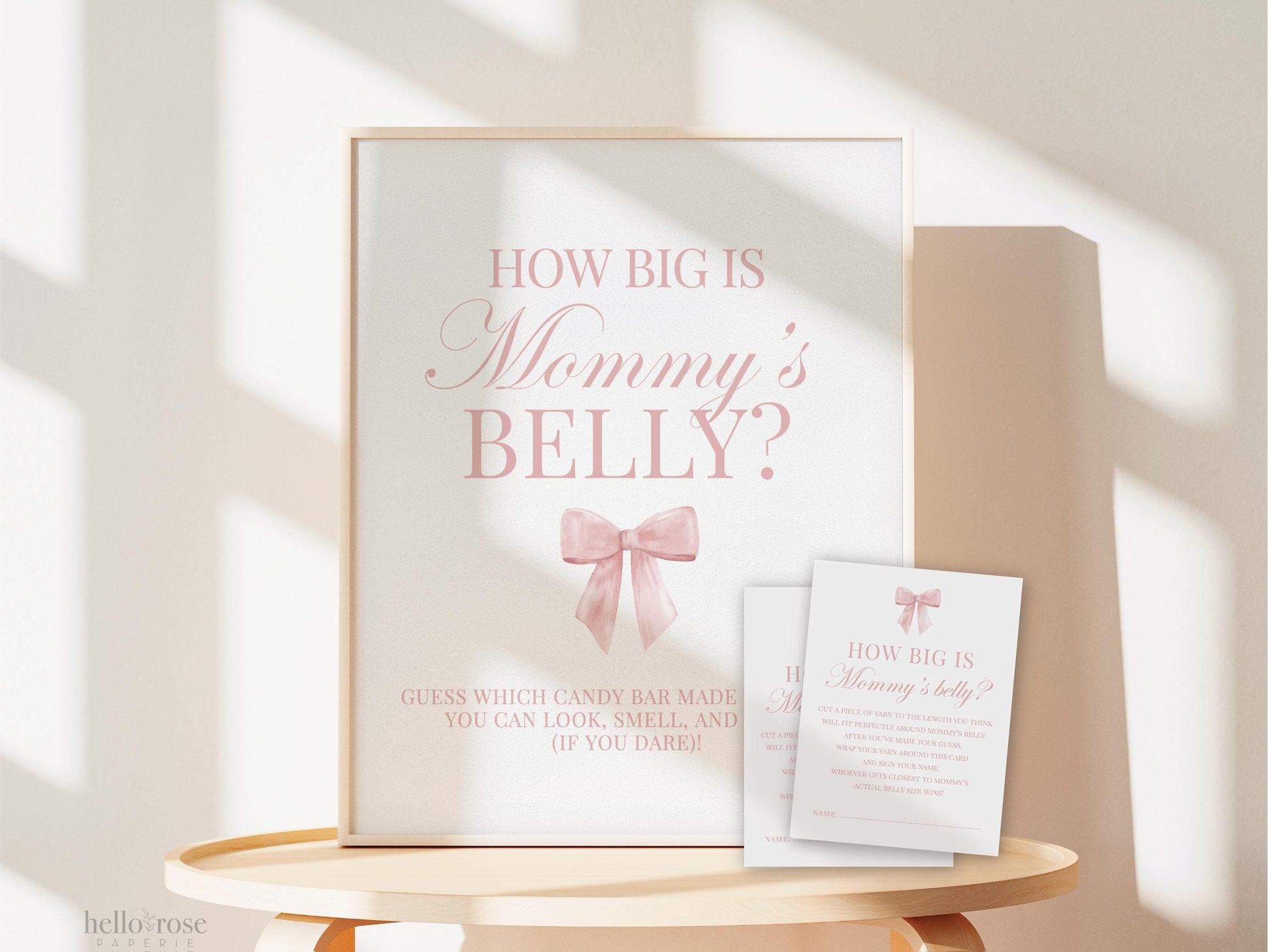 How Big is Mommy's Belly Pink Bow Baby Shower Game, Guess the Belly Size String Game, Girl Baby, Editable Template Digital Download TEMPLETT