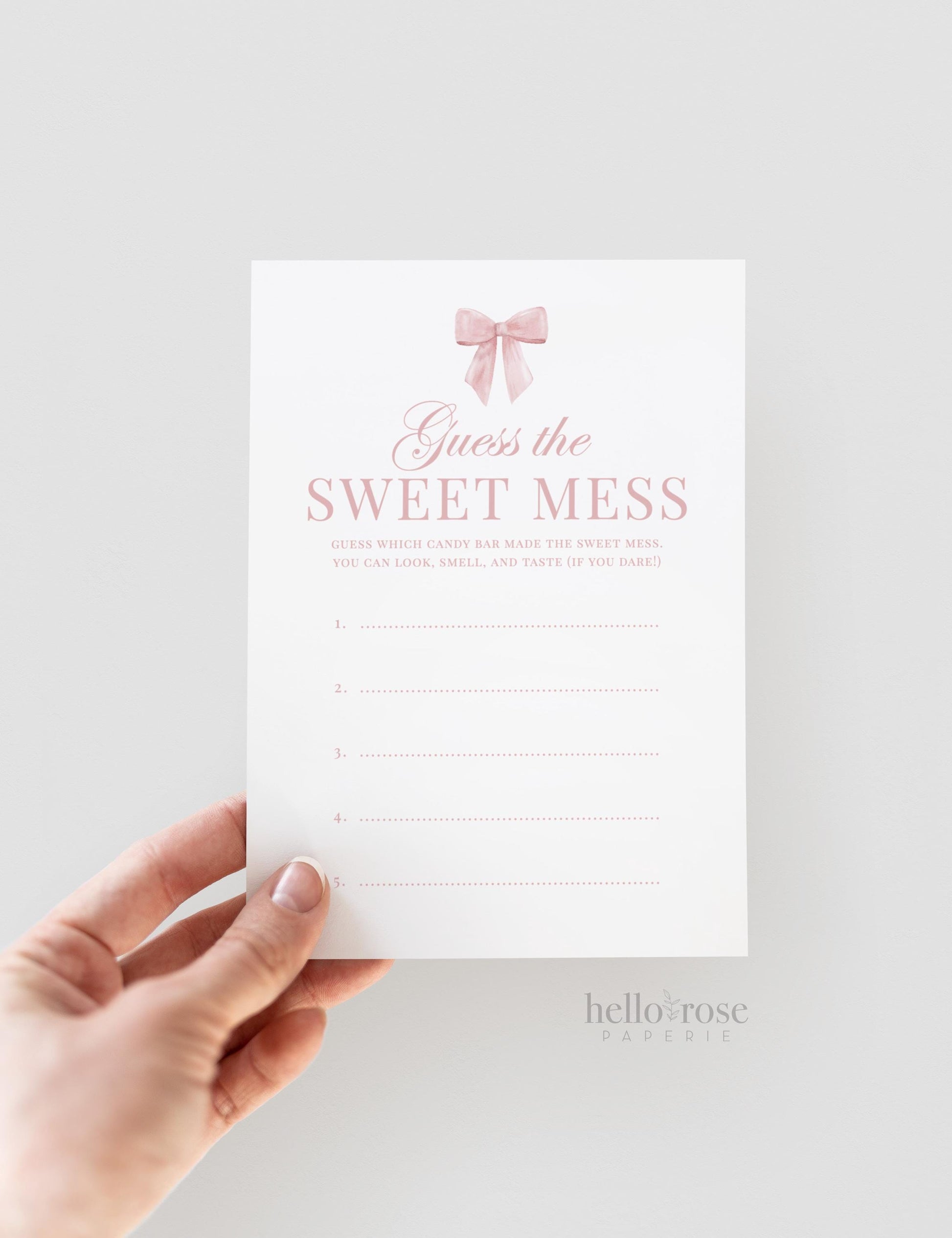 Guess the Sweet Mess Pink Bow Baby Shower Game, Guess the Chocolate Candy Bar Diaper, Girl Baby, Editable Template Digital Download TEMPLETT