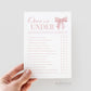 Over or Under Pink Bow Baby Shower Game, Girl Baby Sprinkle Game Cards, Printable Editable Template Instant Digital Download TEMPLETT