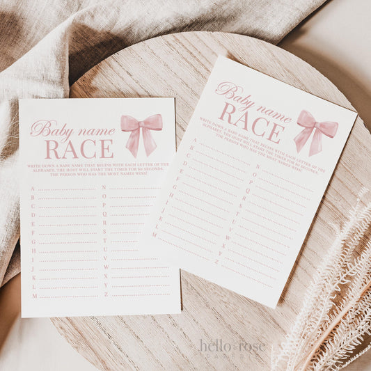 Baby Name Race Pink Bow Baby Shower Game, Girl Baby Sprinkle Game, Printable Editable Template Instant Digital Download TEMPLETT