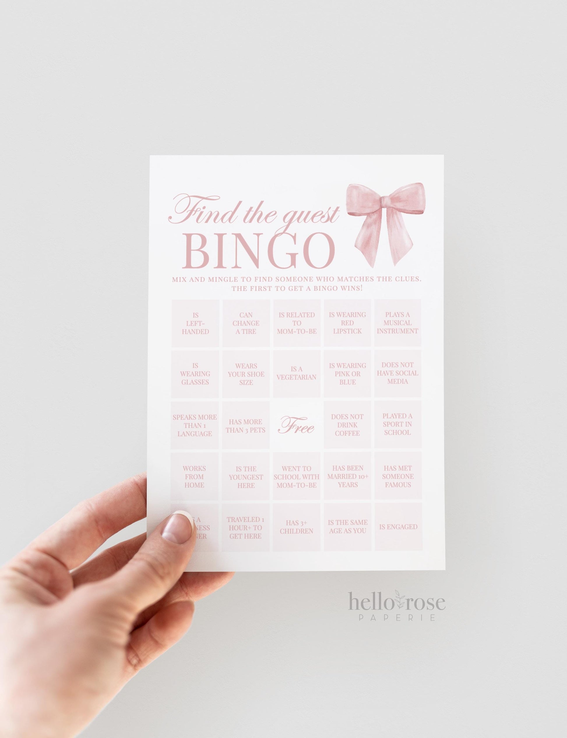 Find the Guest Bingo Pink Bow Baby Shower Game, Girl Baby Sprinkle Game, Printable Editable Template Instant Digital Download TEMPLETT
