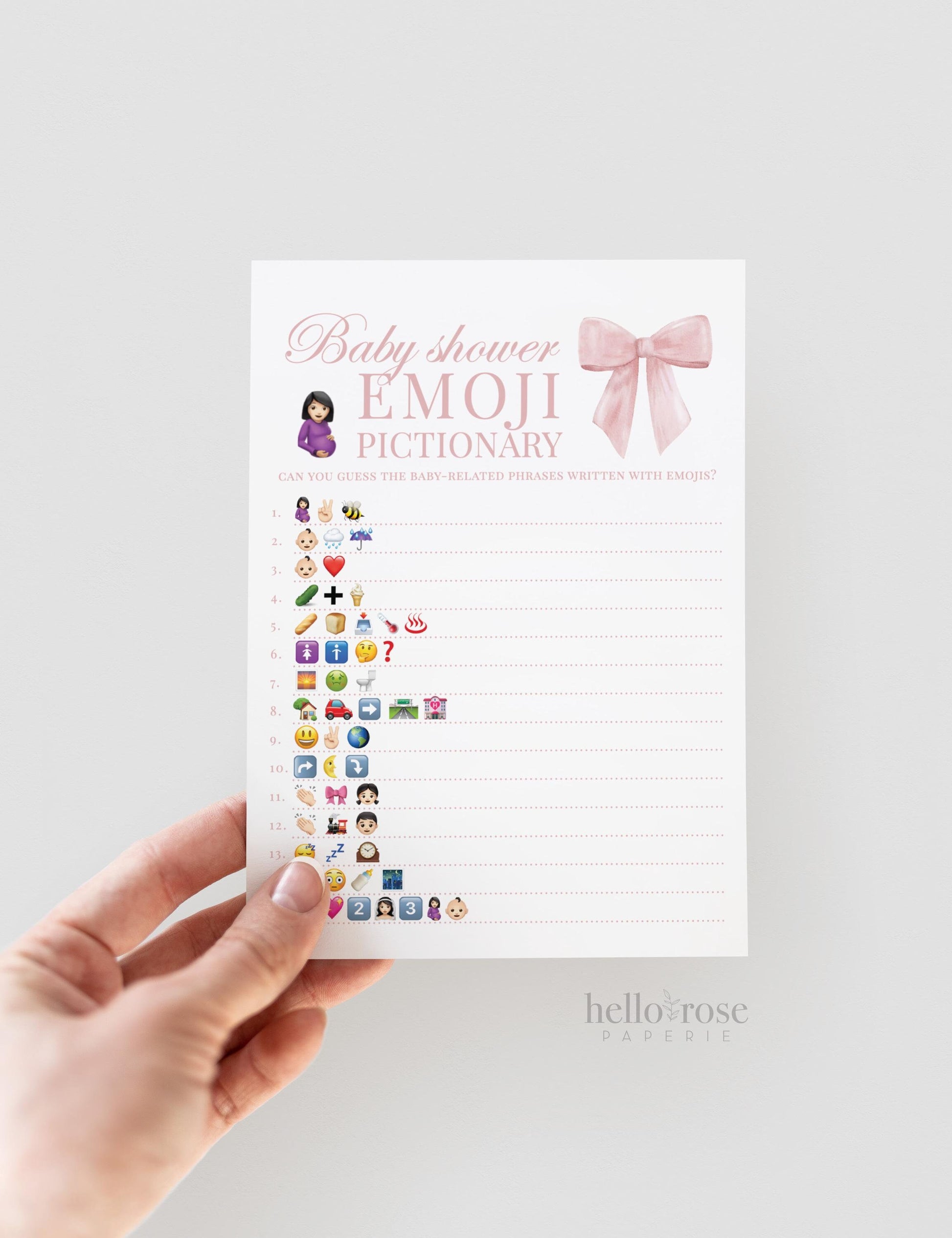 Emoji Pictionary Pink Bow Baby Shower Game, Girl Baby Sprinkle Game, Printable Editable Template Instant Digital Download TEMPLETT