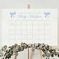 Blue Bow Guess the Due Date Calendar Boy Baby Shower Game Sign, Guess the Arrival Date, Bow Shower Decor, Template Instant Download TEMPLETT