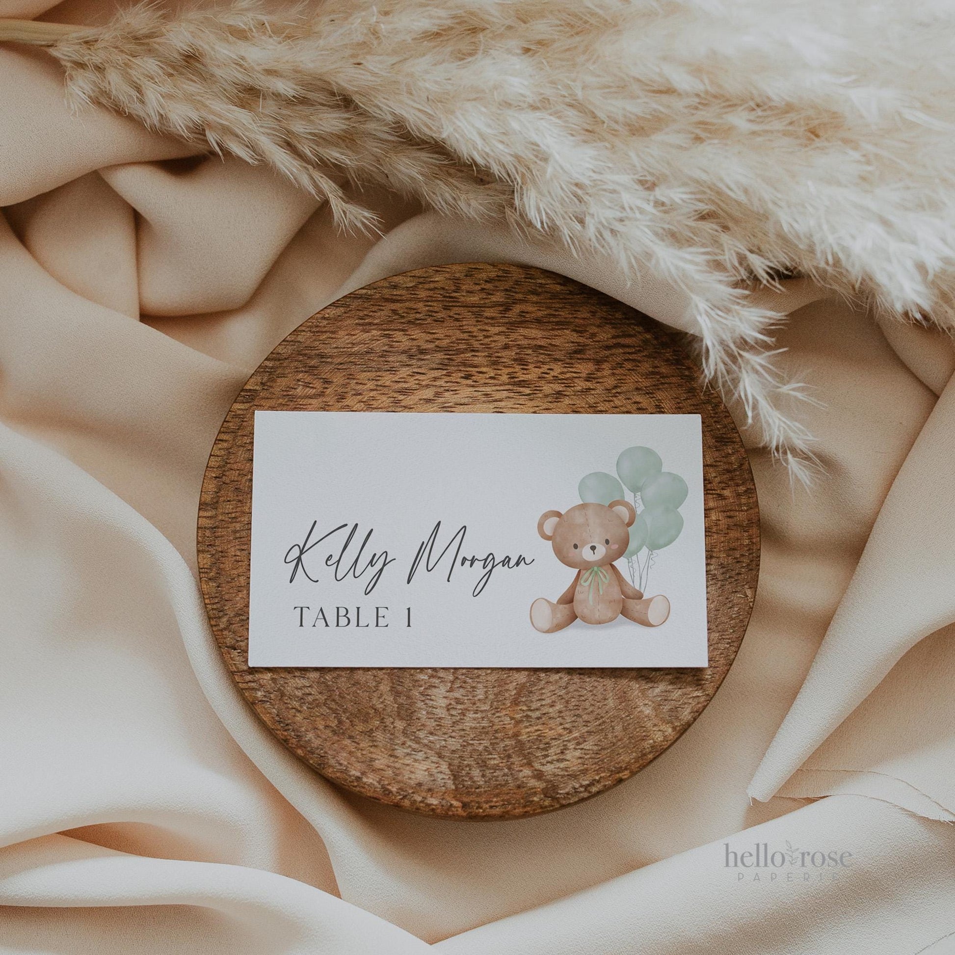 Bear Food Tent Place Card, Food Buffet Table Tent Card, Boy Girl Baby Shower Sprinkle, Green Balloons, PRINTABLE Editable Template TEMPLETT
