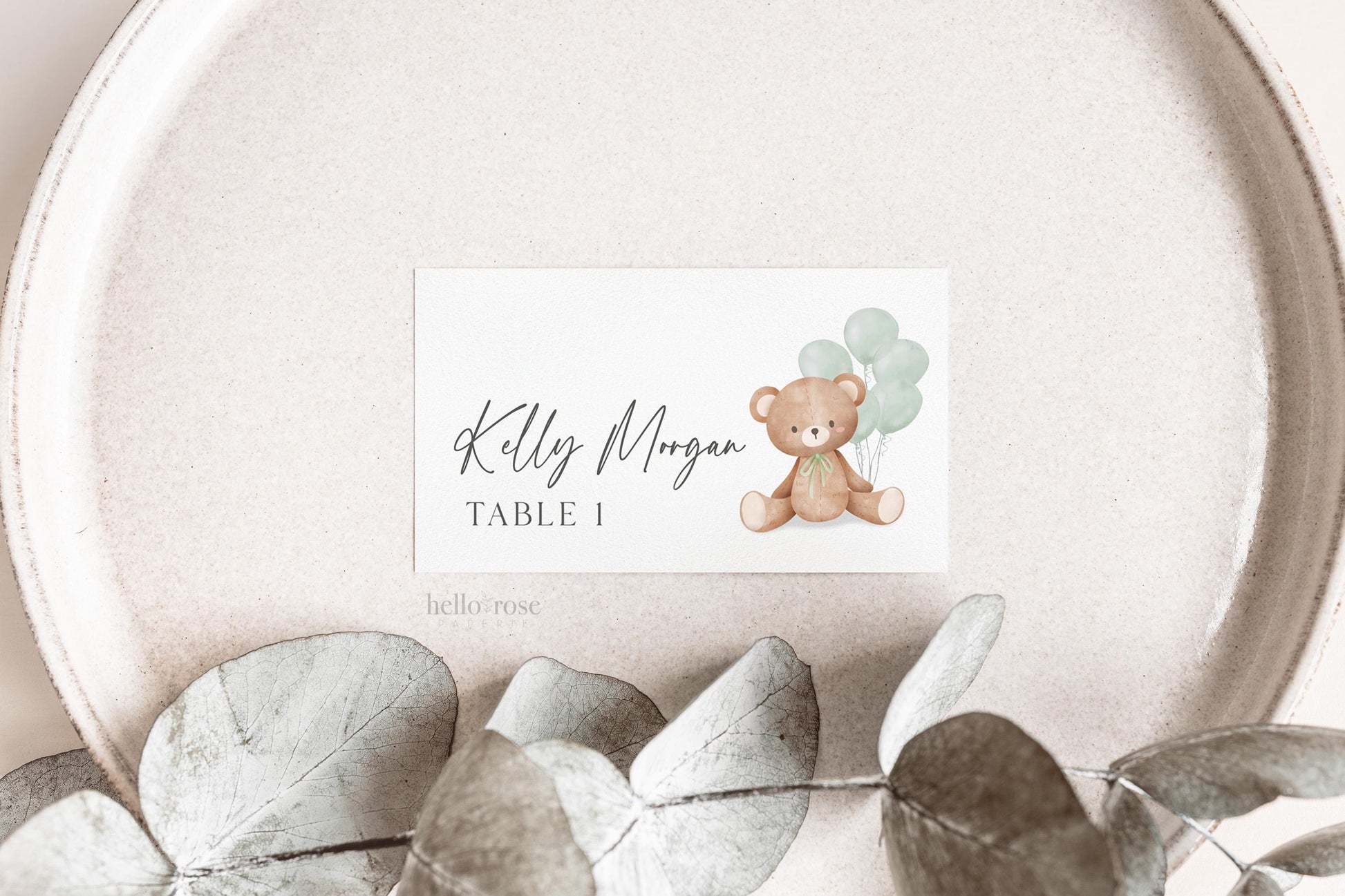 Bear Food Tent Place Card, Food Buffet Table Tent Card, Boy Girl Baby Shower Sprinkle, Green Balloons, PRINTABLE Editable Template TEMPLETT