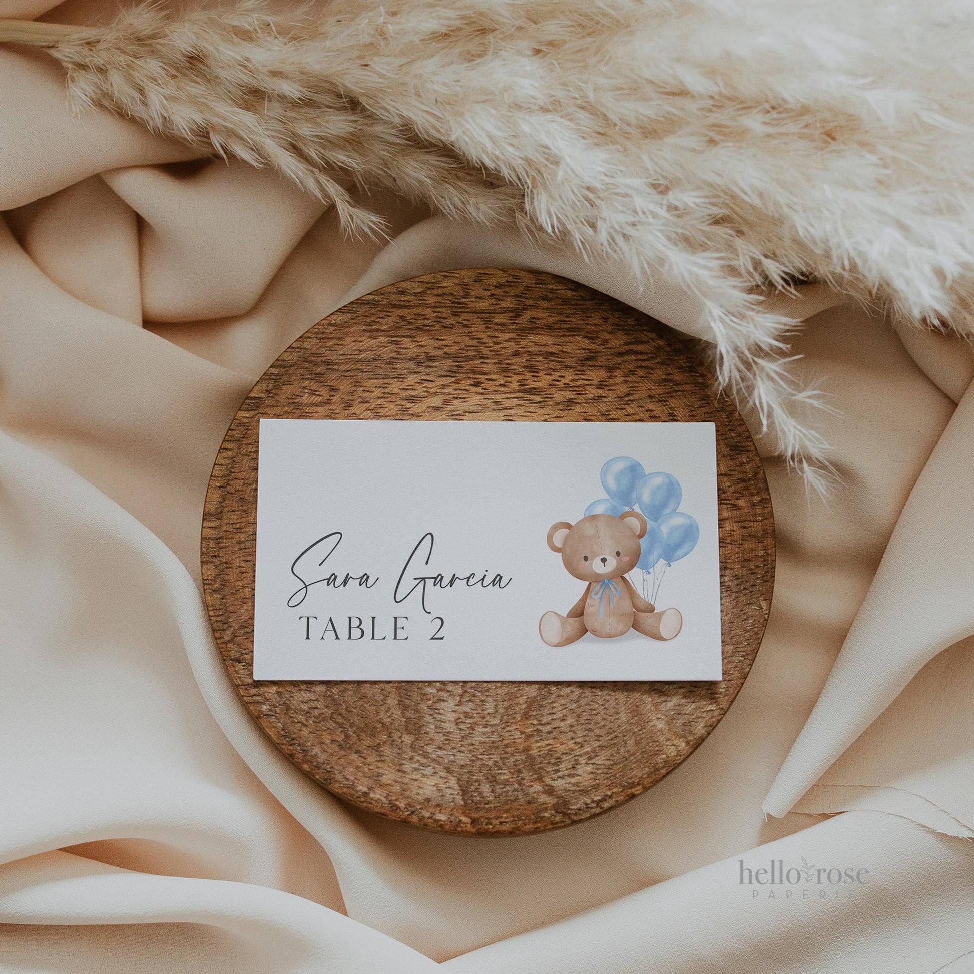 Bear Food Tent Place Card, Food Buffet Table Tent Card, Boy Baby Shower Sprinkle, Blue Balloons, PRINTABLE Editable Template TEMPLETT