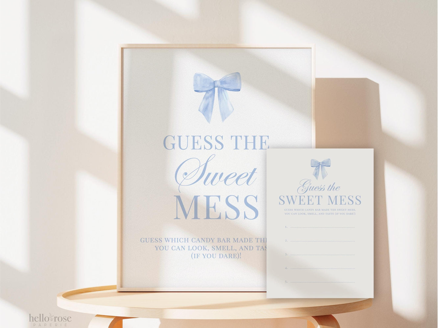 Guess the Sweet Mess Blue Bow Baby Shower Game, Guess the Chocolate Candy Bar Diaper, Boy Baby, Editable Template Digital Download TEMPLETT