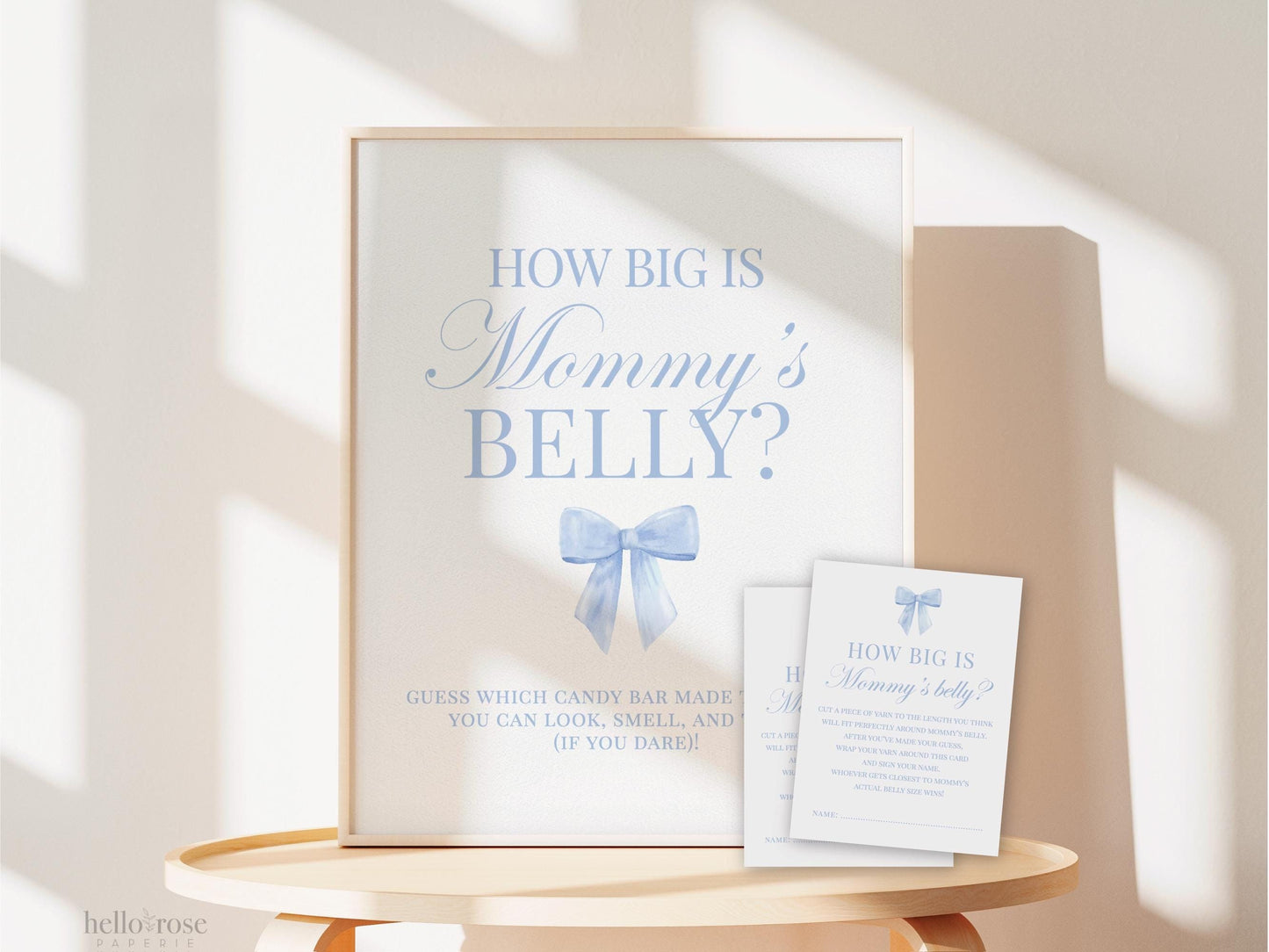 How Big is Mommy's Belly Blue Bow Baby Shower Game, Guess the Belly Size String Game, Boy Baby, Editable Template Digital Download TEMPLETT
