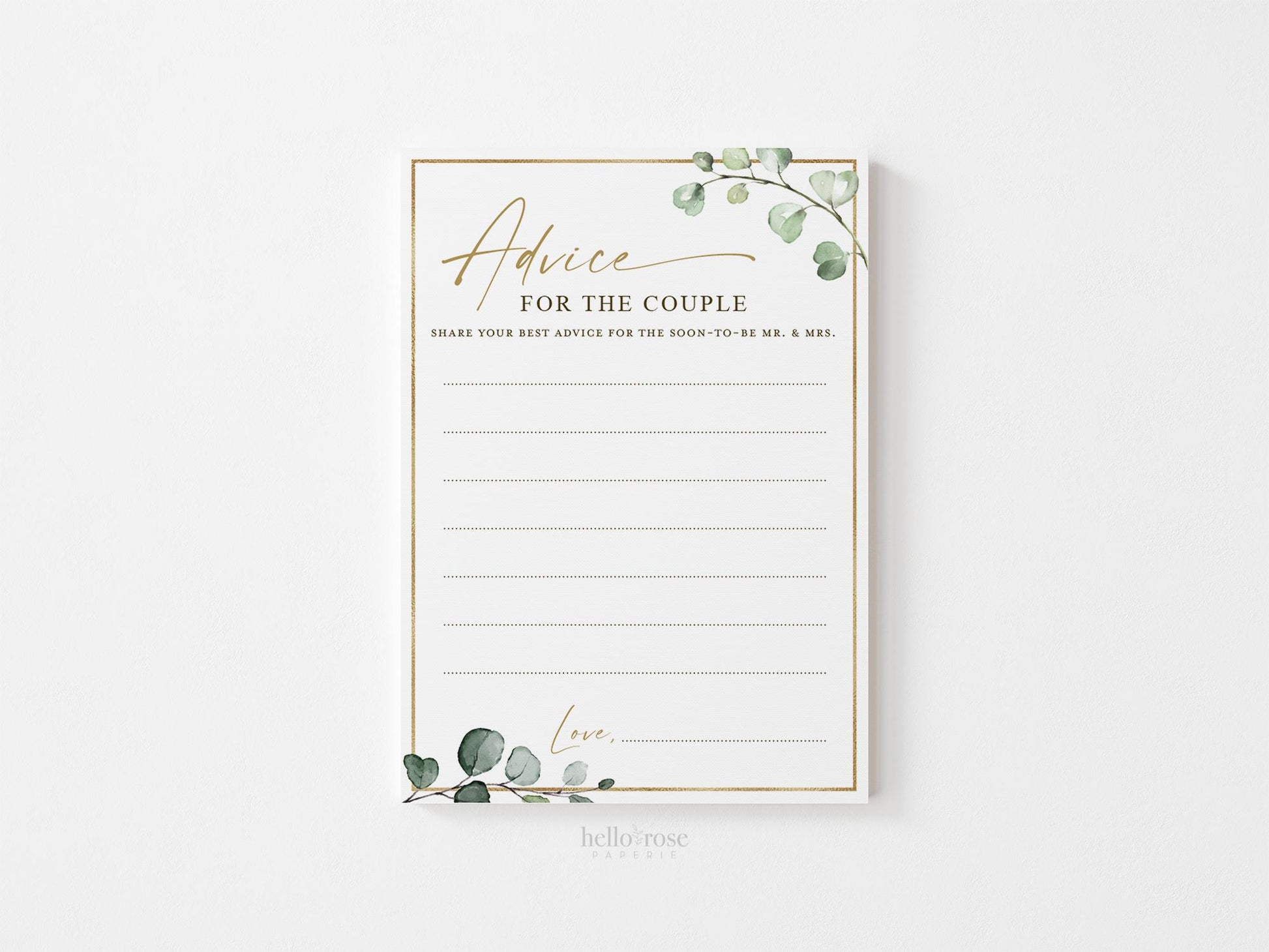 Advice for the Couple Sign and Card, Greenery, Personalized Bridal Shower Wedding Game, PRINTABLE Editable Template Download Templett G2-T
