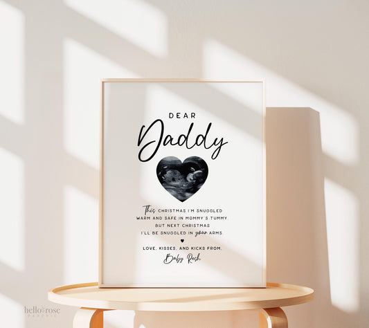 Dear Daddy Christmas Gift Sonogram Ultrasound Gift from Daughter Son Wife . Pregnancy Announcement for Dad . Minimalist PRINTABLE DOWNLOAD